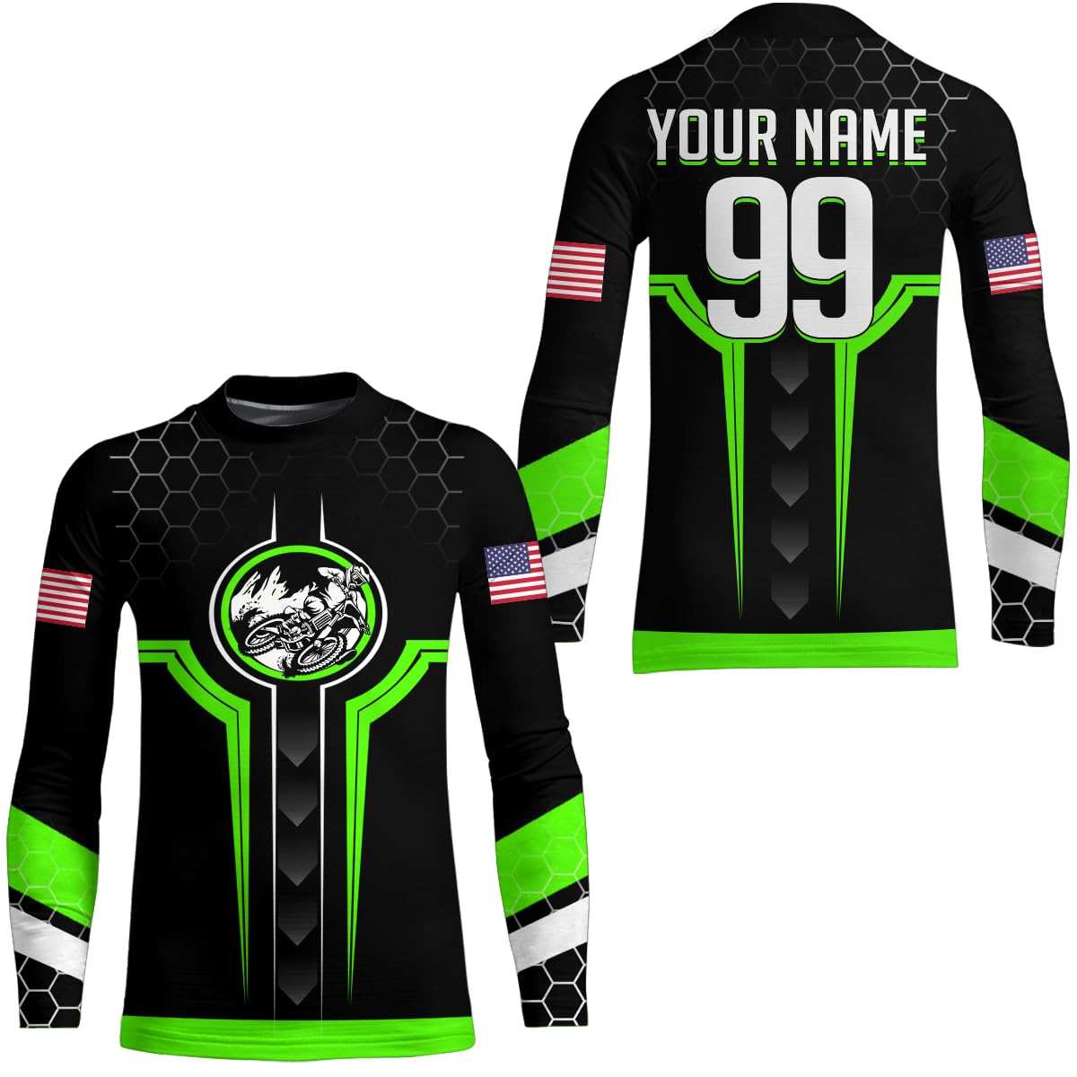 PIONAMZIOZ Personalized Motocross Jersey Men Women Upf30+ Dirt Bike Jersey Youth Off-Road Jersey MX Jersey Kids Adult (US, Alpha, Small, 5X-Large, Regular, Regular, Green)