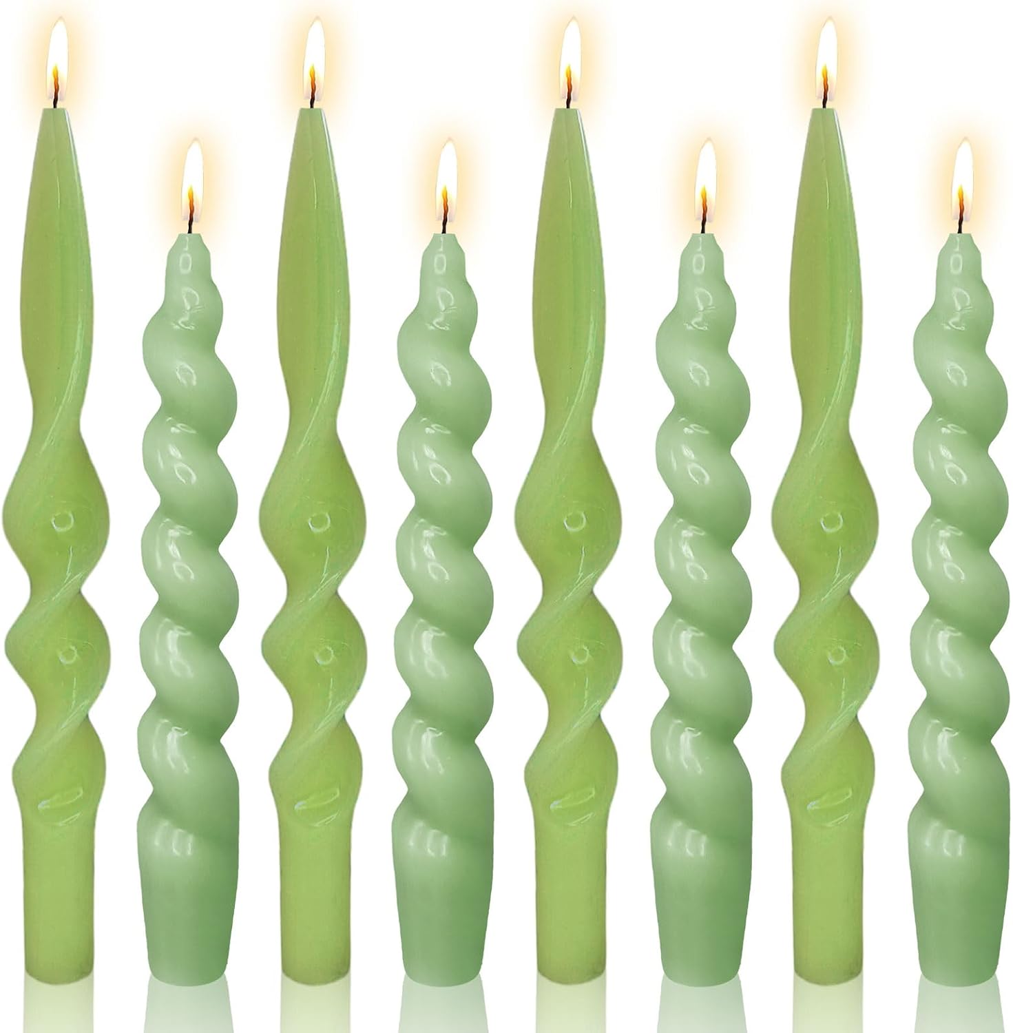 8pcs Green Candlesticks Spiral Taper Candles,Gedengni Unsecented Candle Stick Long Tapered Candle Twisted Candles for Anthropologie Home Décor Weddings Holiday Dinner