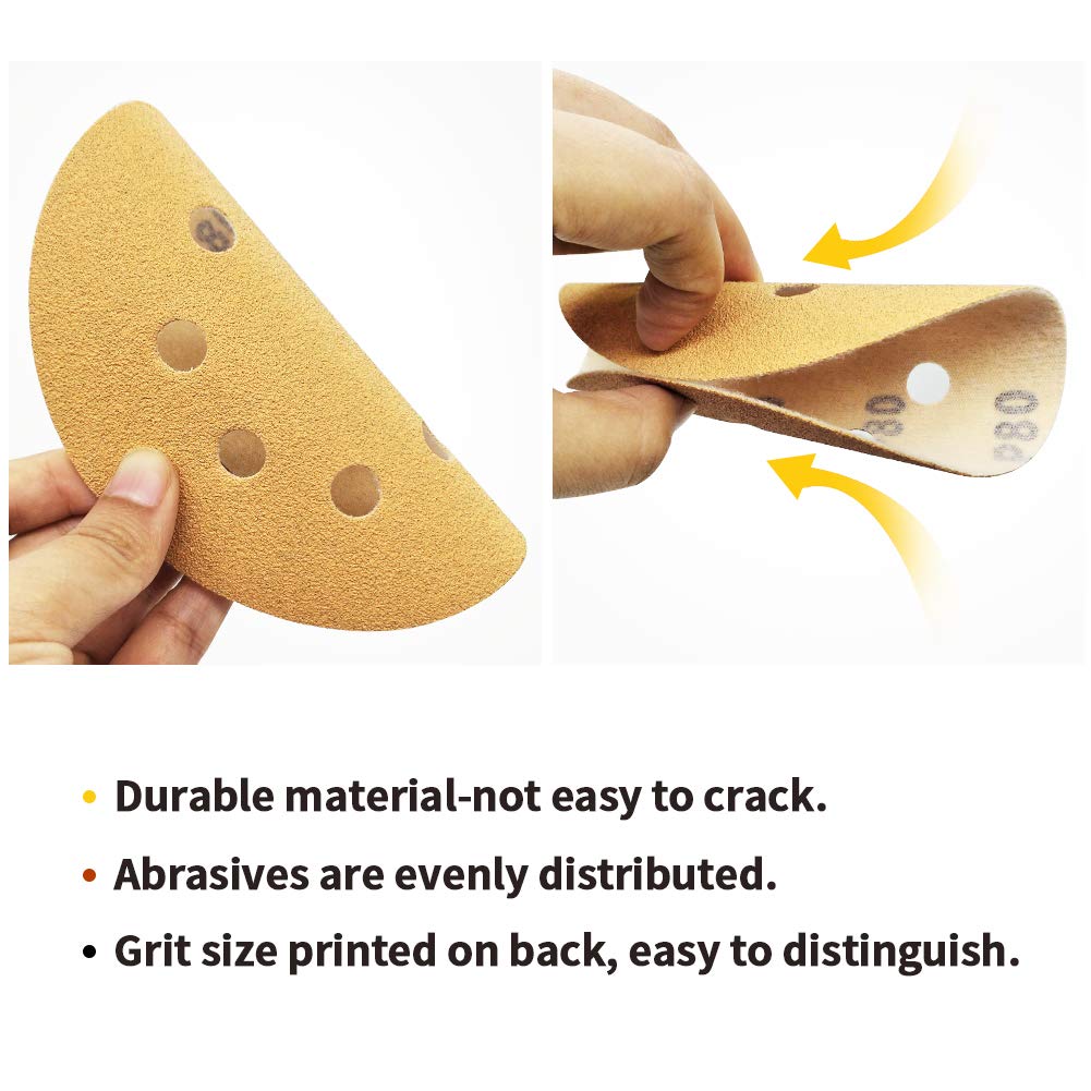 SPEEDWOX 50 Pcs 5 Inches 8 Hole Sanding Discs 80 Grit Dustless Hook and Loop Sandpaper for Random Orbital Sander Yellow Finishing Discs for Automotive Woodworking - Image 3