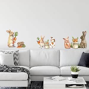 SUPERDANT Rabbits Wall Stickers Cartoon Animal Decals DIY Art Bunnies ...