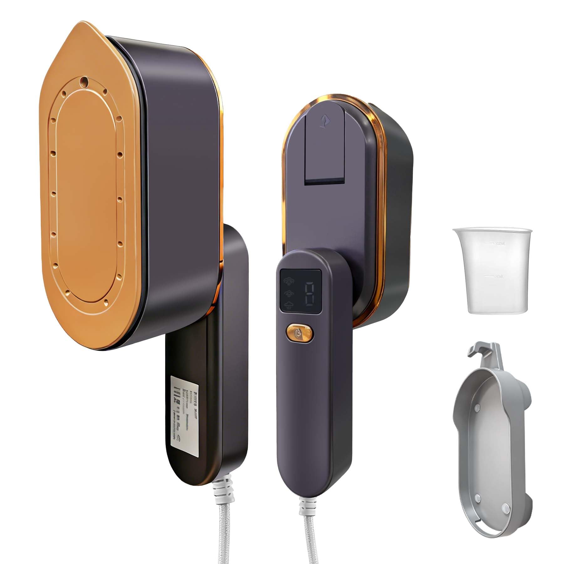 Steamer Défroisseur à vapeur, 2000 W, chauffage ultra rapide 9 s, réservoir d'eau de 130 ml, fer à repasser portable 2 en 1 avec 3 modes et affichage LED, mini fer à repasser pour voyage
