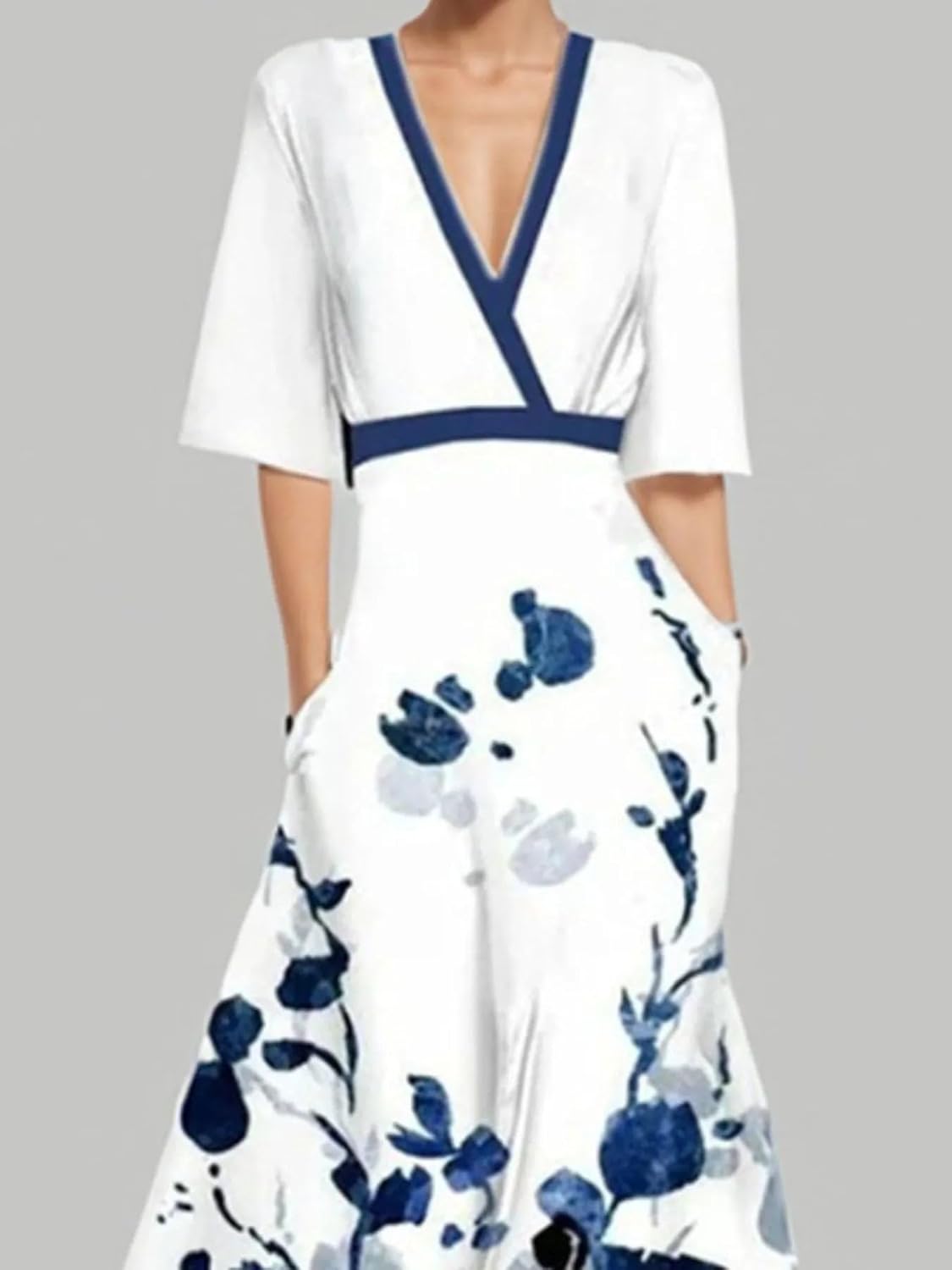 Women's Floral Print Half Sleeve Wrap Maxi Dress with Pockets and Slit Everyday Wear 100% Polyester Fabric Type