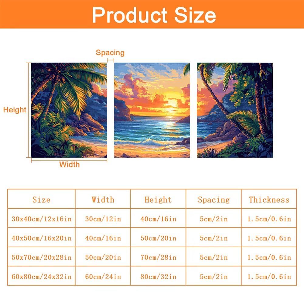 Wandbilder Strand 60x80cm, 3Pcs Leinwand Bilder Groß Wanddeko Wohnzimmer, Baum Leinwand Bilder mit Rahmen, Moderne Wandbilder Wohnzimmer Poster Set mit Haken, Wanddeko Schlafzimmer Poster Set, -2174