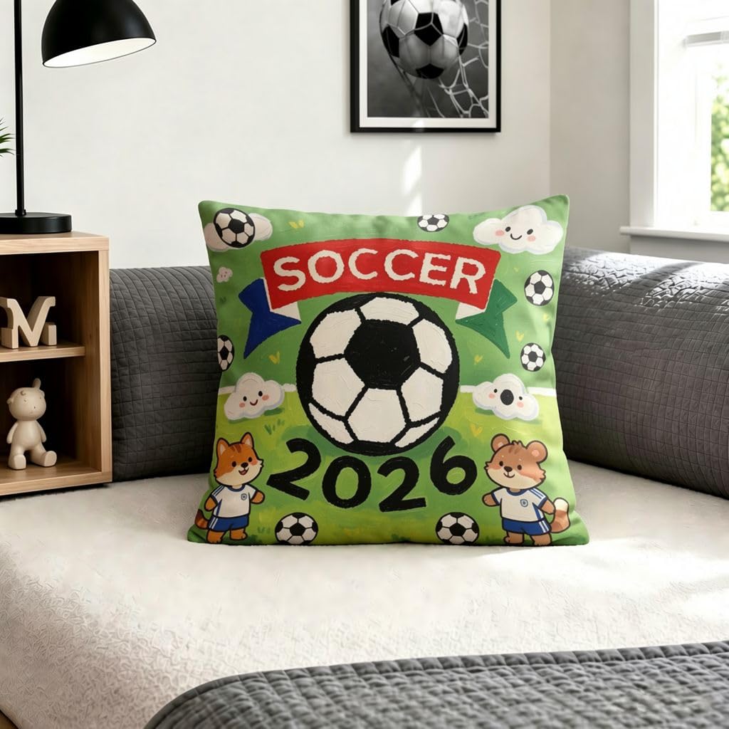 Cute Animal Soccer 2026 Boho Pillow Covers -16x16