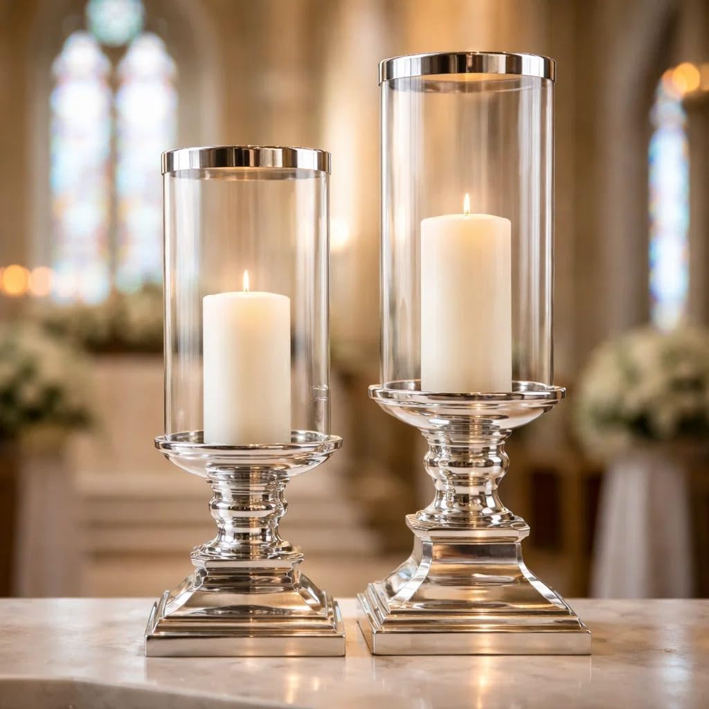 Eckig Windlicht Kerzenständer Kerzenleuchter Kerzen Silber Keramik (Groß)