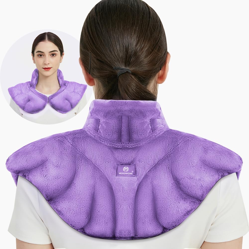 - Microwavable Heat Pad for Neck and Shoulders, Weighted Microwave Moist Heating Wrap for Pain Relief Sore Muscle Stress Tension, Heated Wrap with Aromatherapy, Hot & Cold Compress, Purple