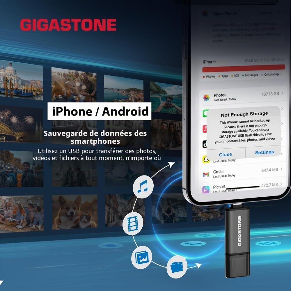 GIGASTONE 64Go Clé USB Double Flash (Lot de 5) Z40 USB 3.2 Gen 1, 2-en-1 Type-A & Type-C, 100Mo/s Ultra Rapide, Plug & Play pour Smartphone/PC/Mac/TV/Voiture, USB 2.0/3.0/3.1 Compatible