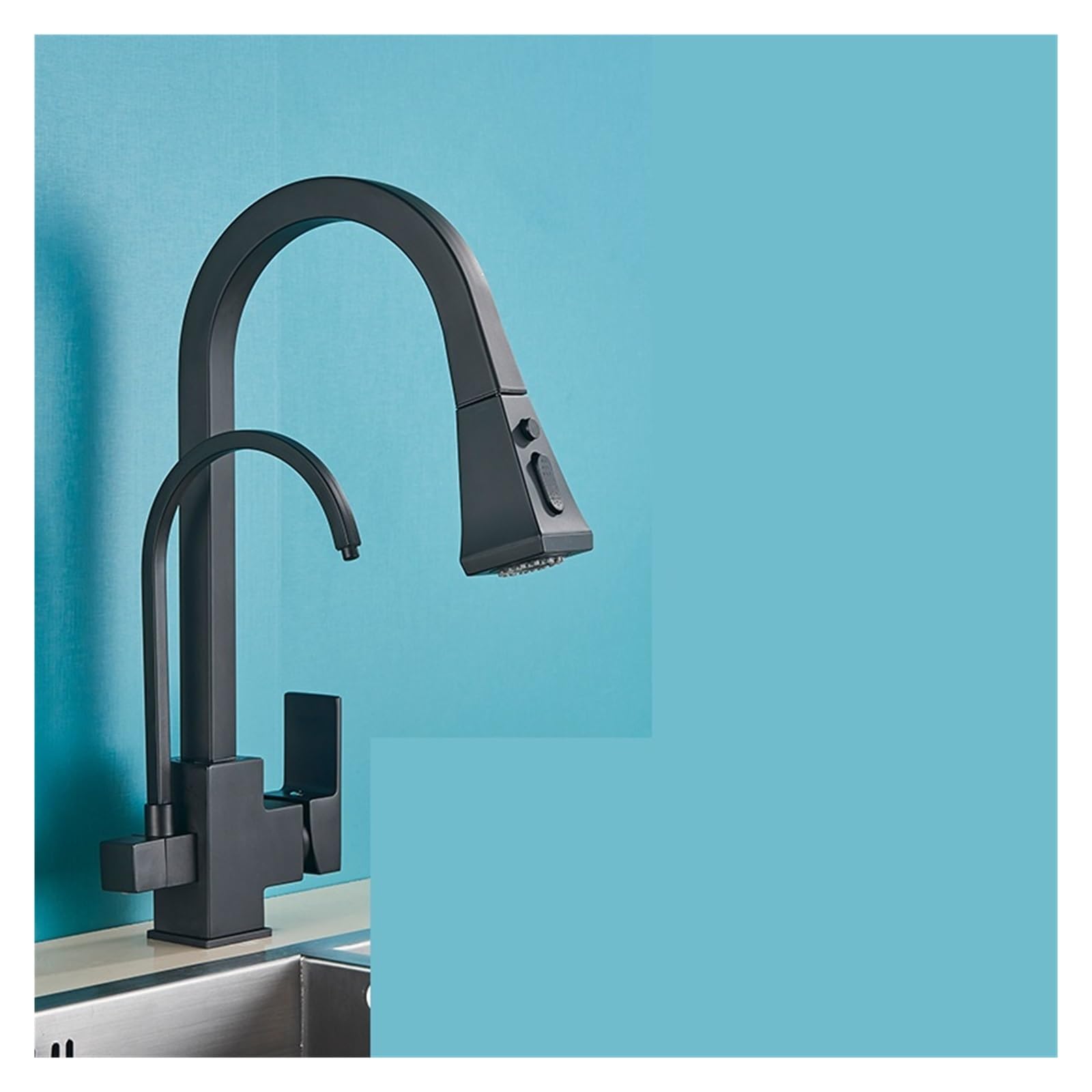 Robinet de cuisine eau pure noir mat avec mitigeur eau chaude et froide double poignée
