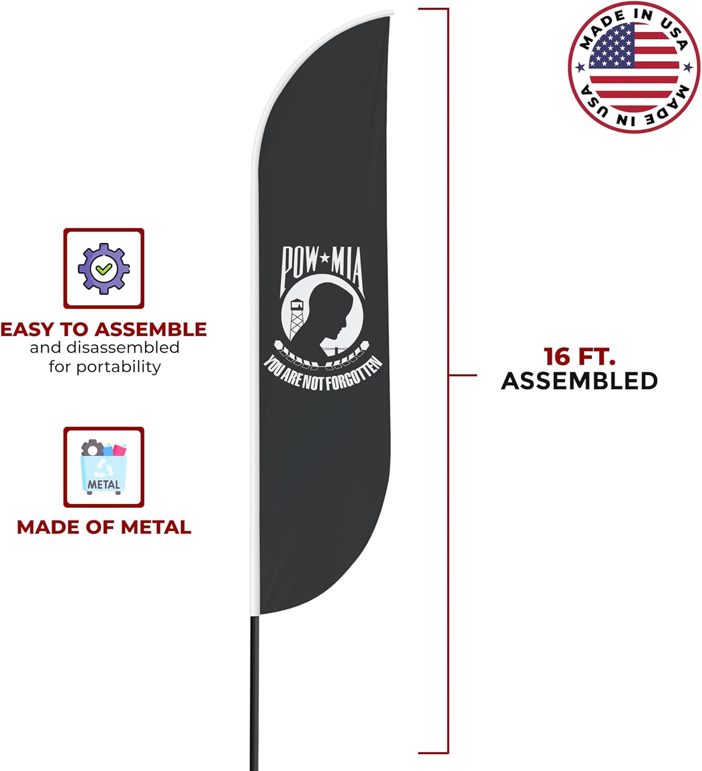 Prisoner of War Sign feather flag for Outdoor by Mavis Printing | 11.5 FEET Long Polyester Outdoor Banner Flag for Easy Hang | HD Print Swooper I Flag Only to Advertise Prisoner of War I Flag Only
