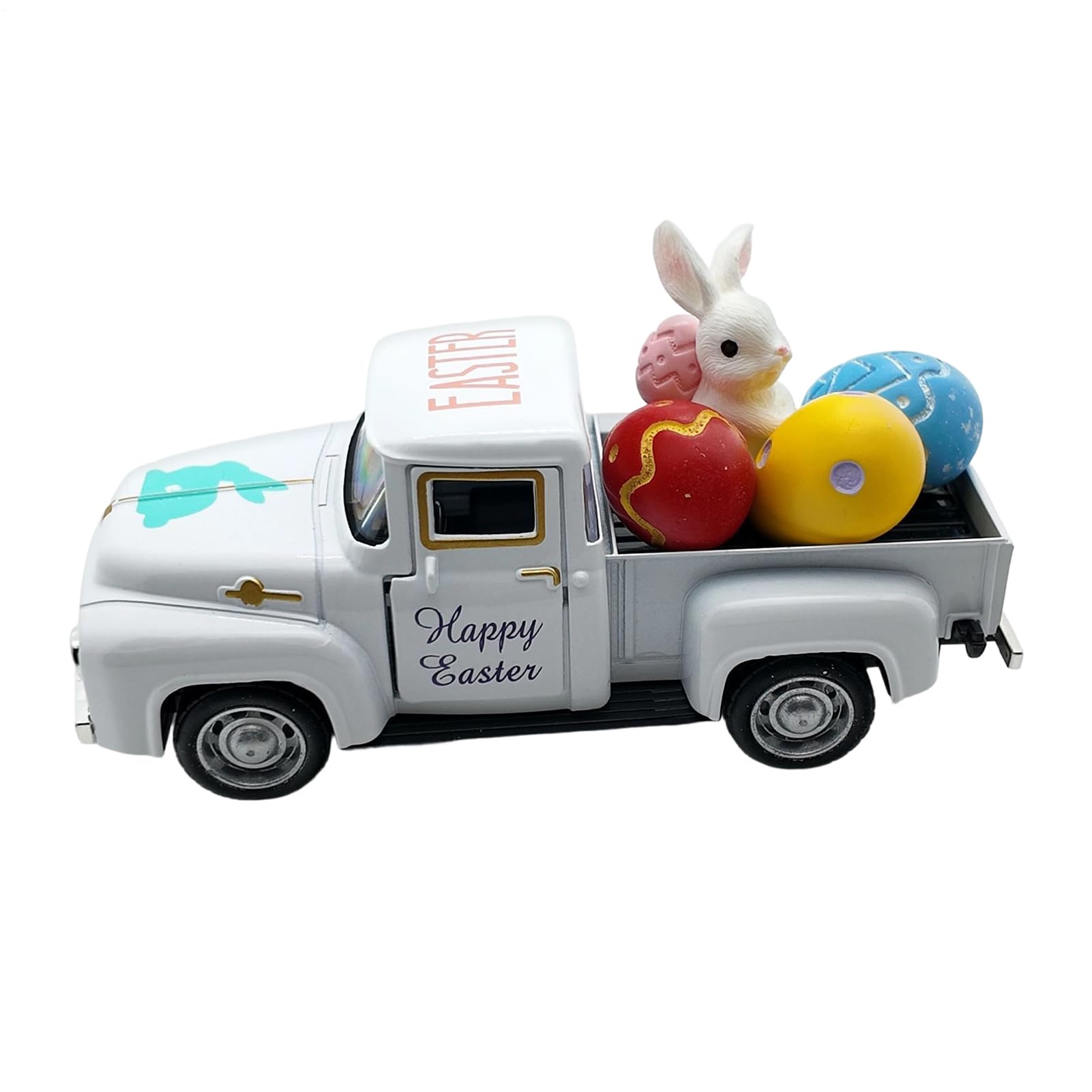 Decoración de camión de Pascua con diseño de conejito y huevos artesanales