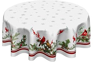 Winter Snow Red Birds and Tree Round Tablecloth - 60 Inch Christmas Farmhouse Table Cover