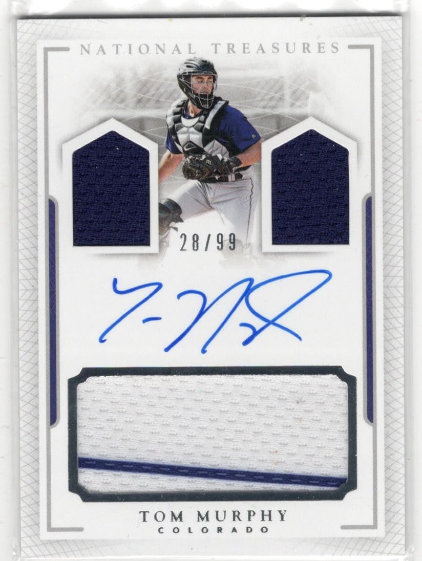 Tom Murphy Autographed & Serial Numbered #28/99 Player's Collection Signature Triple Relic Game Used Jersey Relic Memorabilia Collectible Baseball Card - 2016 Panini National Treasures Baseball Card #PCS-TM (Rockies)