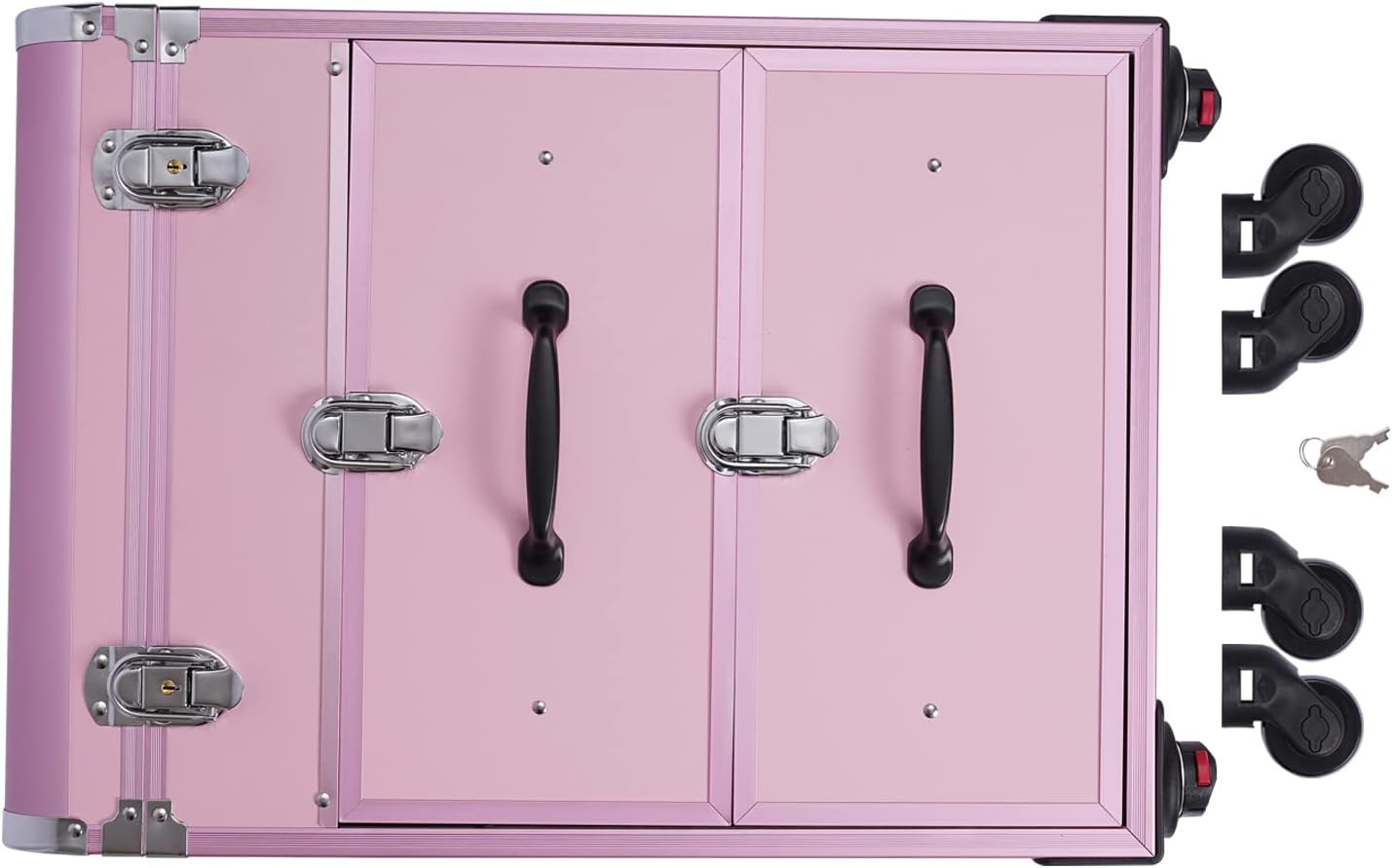 Rolling Makeup Case Large Cosmetic Trolley with Locks Professional Makeup Train Case organizers for Salon Barber (Pink)
