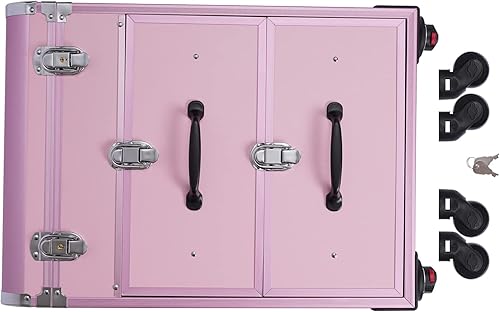 Miniatura 9 de Caja de tren de maquillaje rodante, caja de almacenamiento de maquillaje de 3 capas, carrito cosmético grande con cerraduras, organizador de