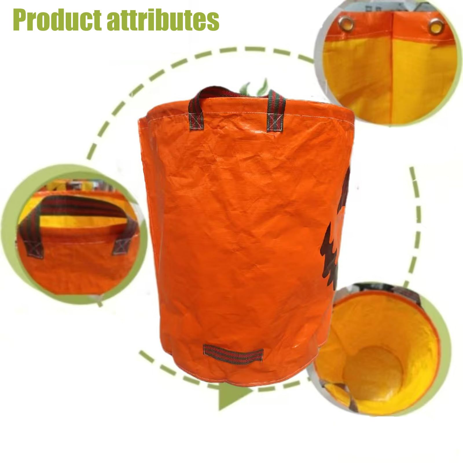 Bolsa grande impermeable de calabaza de Halloween de 60 L para recogida y almacenamiento de residuos de jardín, 45 x 38 cm, bolsa de basura de jardín de gran capacidad