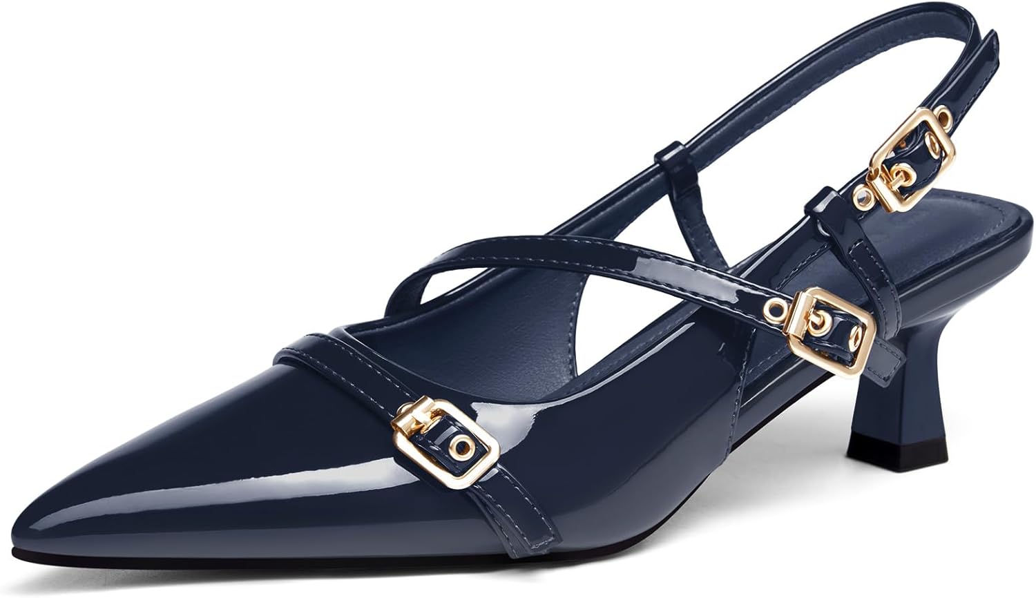 Coutgo Women's Slingback Kitten Heel Pointed Toe Pumps