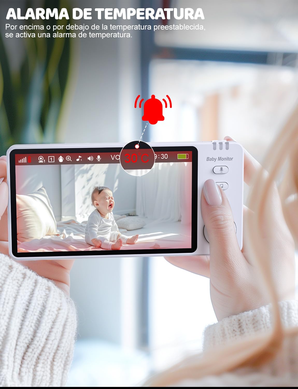 Camara Vigilancia Bebe de 30 Horas, 5'' Vigilabebes con Camara Rotación de 355°, Camara Bebe Inteligente con Visión Nocturna, VOX, Audio Bidireccional, Sensor de Temperatura y Aviso de Lactancia