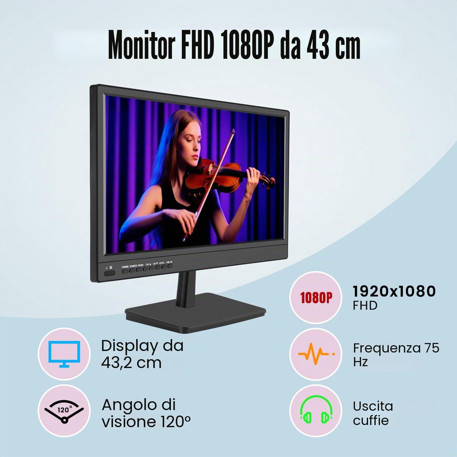 Monitor LED KCR 17 pollici FHD 1920 * 1080 con ingresso HDMI VGA, altoparlanti integrati, frequenza di aggiornamento 60 Hz, tempo di risposta 5 ms