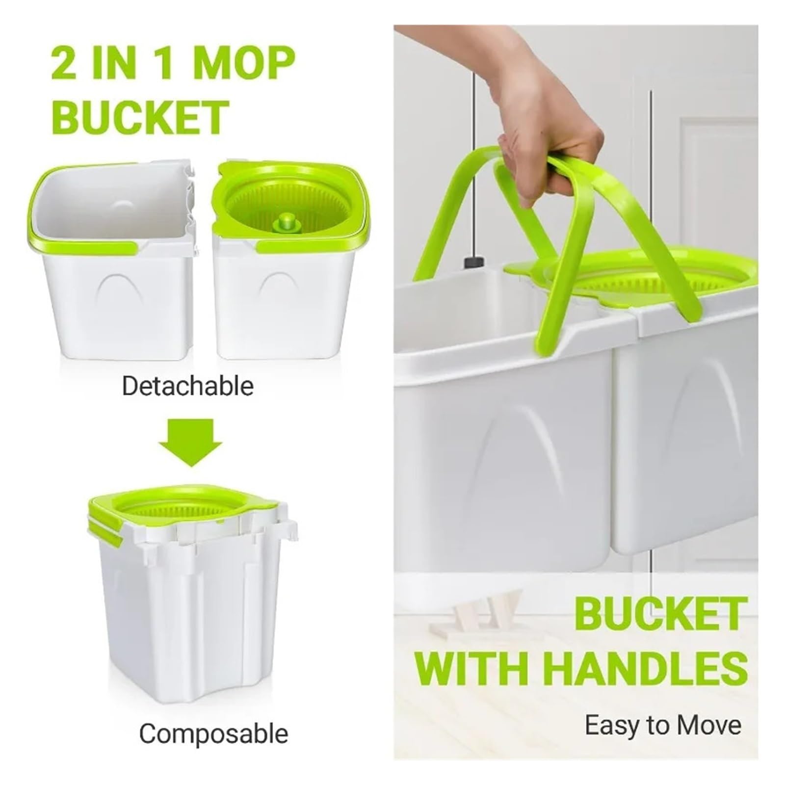 Sistema de Limpieza con trapeador Giratorio, trapeador y Cubo con escurridor for Limpieza de Pisos, Agua Limpia y Sucia separadas