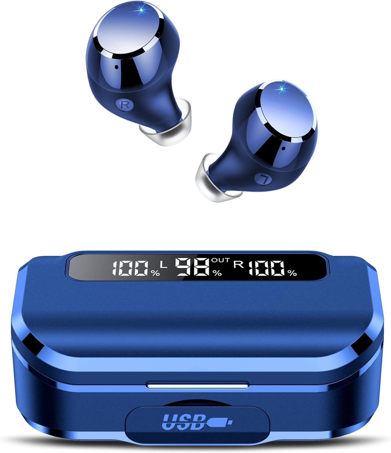 Auriculares Bluetooth, auriculares inalámbricos Bluetooth 5.3 con 4 micrófonos de cancelación de ruido ENC, auriculares inalámbricos 2026, 128 horas de tiempo de reproducción, indicador LED, IP7