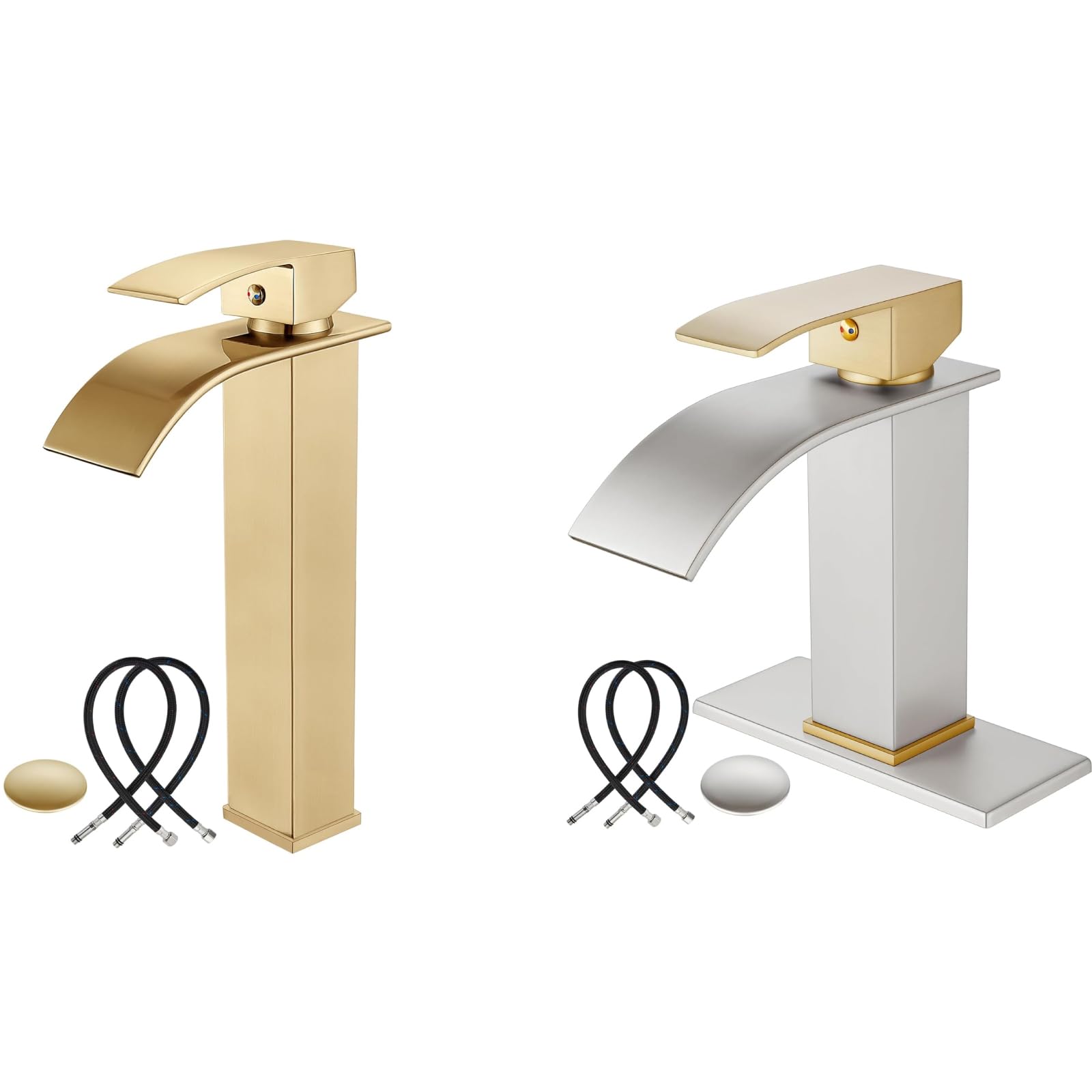 Hcfyauis Women's Gold Brushed Waterfall Bathroom Bowl Vessl Sink Tall Faucet Single Handle Single Hole With Brushed Handle Brushed Nickel Single Handle 1 Hole Waterfall Bathroom Sink Faucet