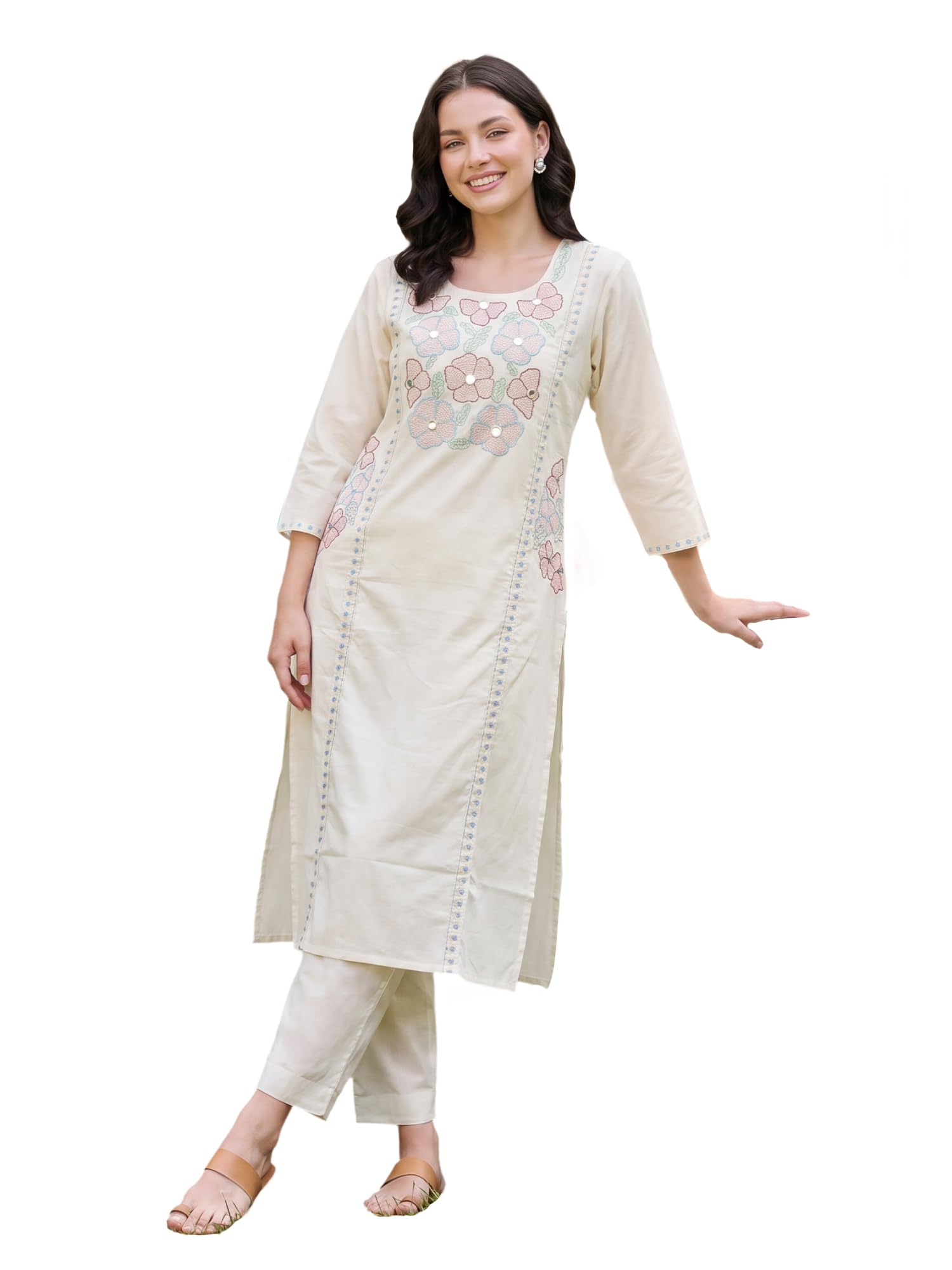 indo era Women's Pure Cotton Floral Embroidered Thread Work Kurta & Palazzo Set | Coord Set Palazzo For Women Cotton-picture-26