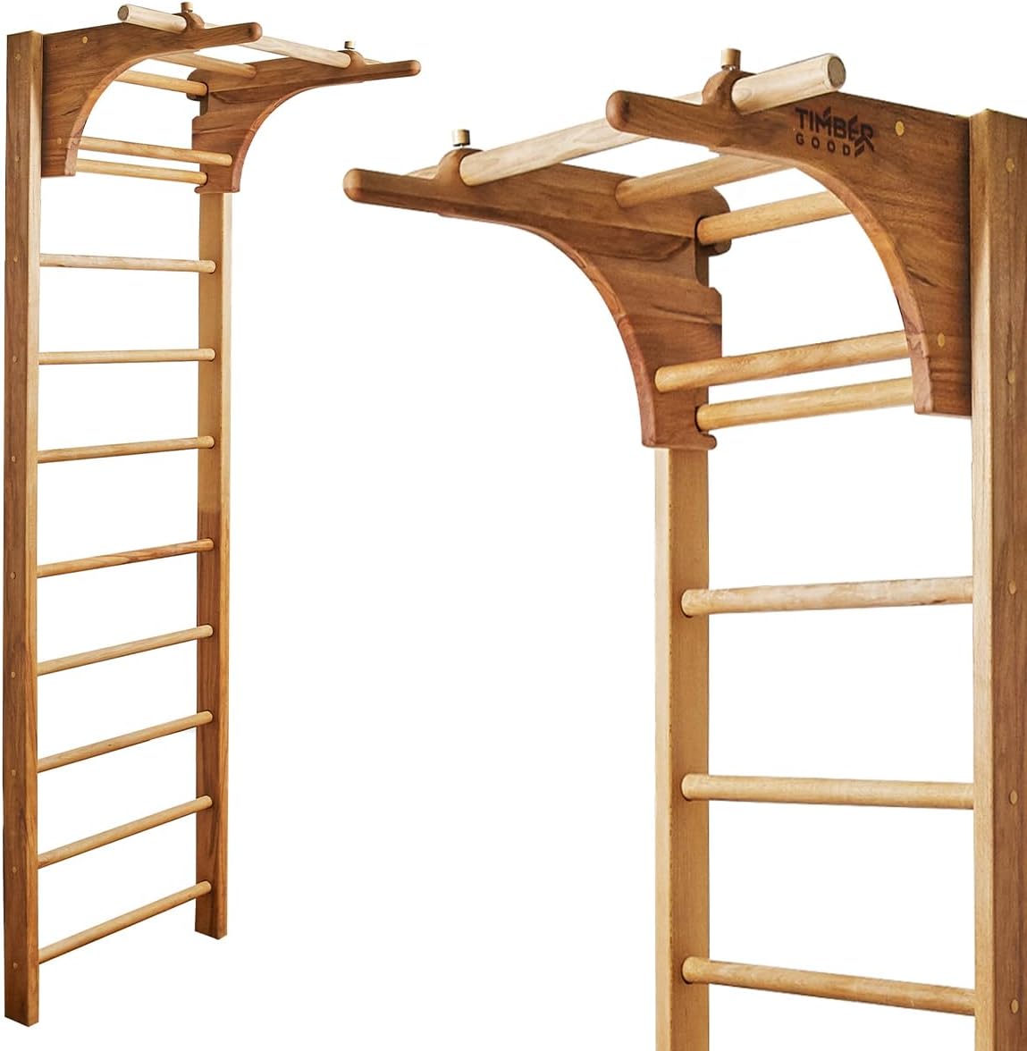 Swedish Ladder Wall Stall Bars for Kids and Adults, made of Solid Beech Wood, Withstands Loads up to 880 lbs, with Removable Pull-Up Bar, Dip Bar, Gymnastics and Exercise Indore Gym