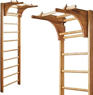 Swedish Ladder Wall Stall Bars for Kids and Adults, made of Solid Beech Wood, Withstands Loads up to 880 lbs, with Removable Pull-Up Bar, Dip Bar, Gymnastics and Exercise Indore Gym