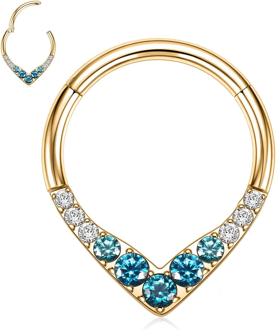 FUNLMO 316L Surgical Steel Septum Ring Daith Tragus Helix Rook Cartilage Piercing Jewelry Teardrop Nose Ring Hoop Cube Zircon Paved