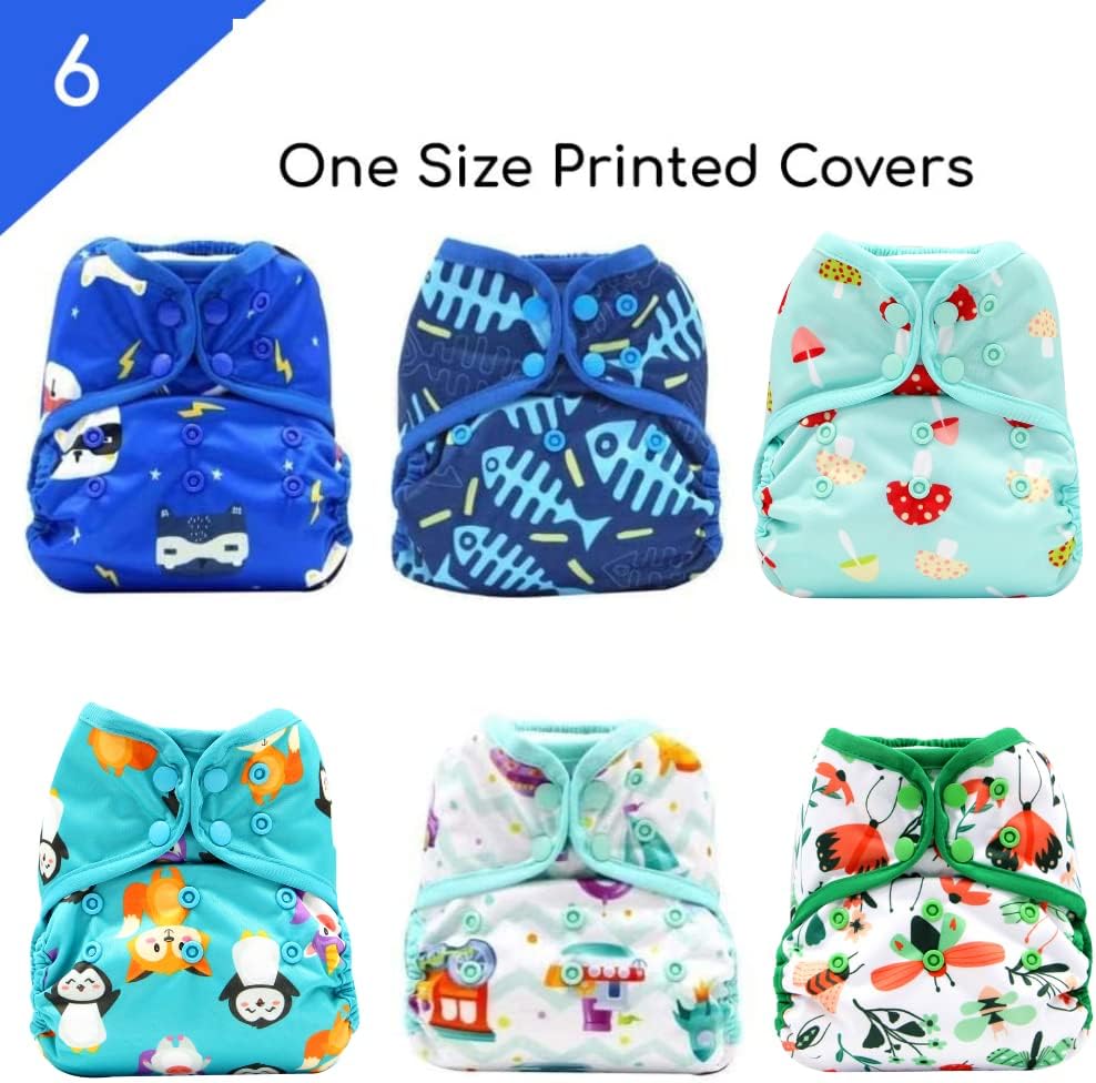 KaWaii Baby Reusable Cloth Diaper Cover Pack of 6 - Waterproof Cover for Newborn to Potty Trained– One Size Diaper Cover Gender Neutral : Baby