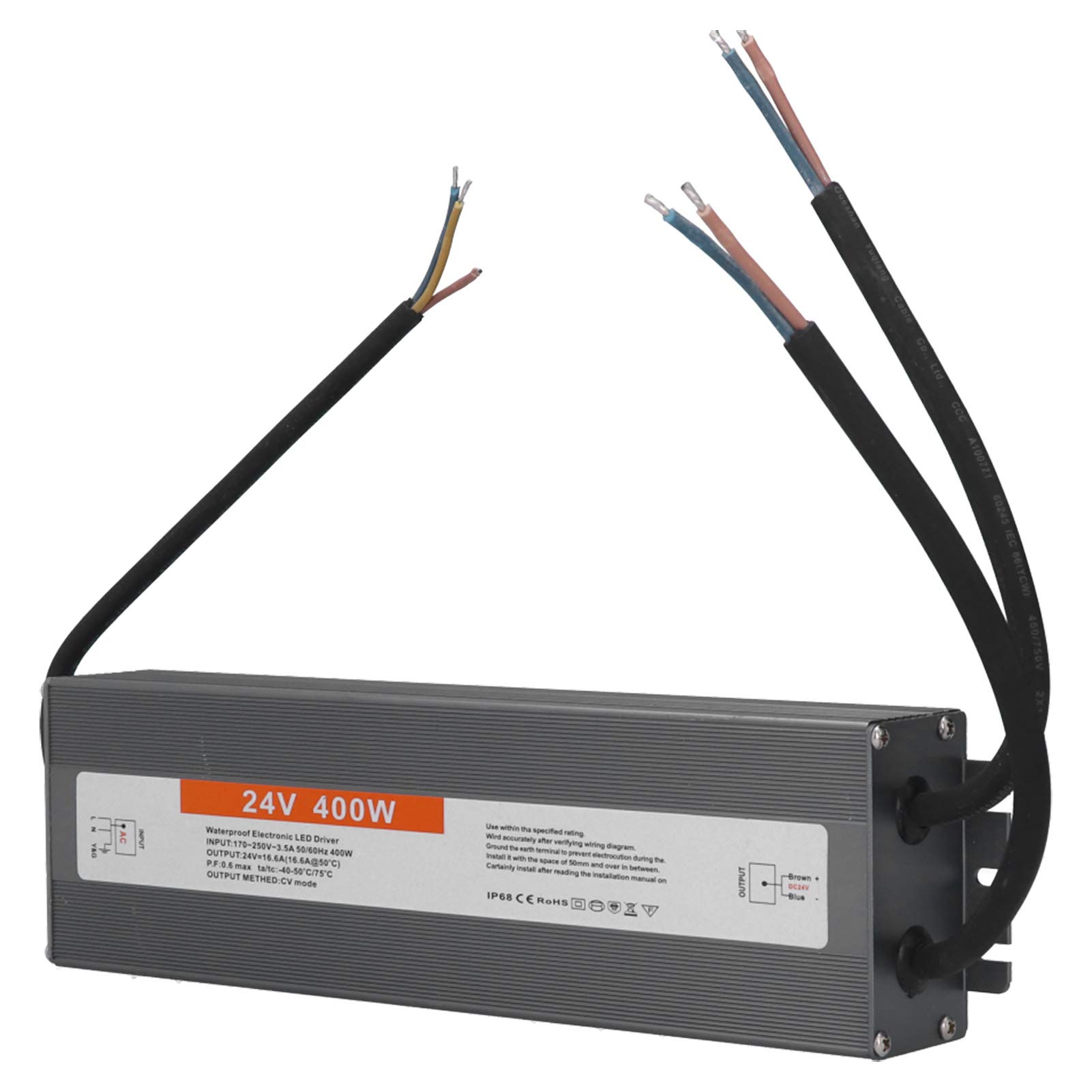 Transformator sterownika LED 400 W, wodoodporny zasilacz impulsowy 12 V / 24 V DC IP68, cieńszy i trwalszy, doskonała izolacja, wysoka wytrzymałość dielektryczna (DC24V)