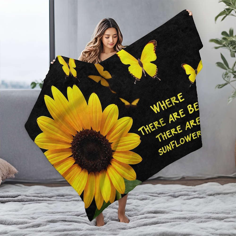 Waterproof Blanket Bees and Sunflowers: A Perfect Pairing Flannel Blanket Personalized Baby Blanket Bluey Blanket(150x200cm)
