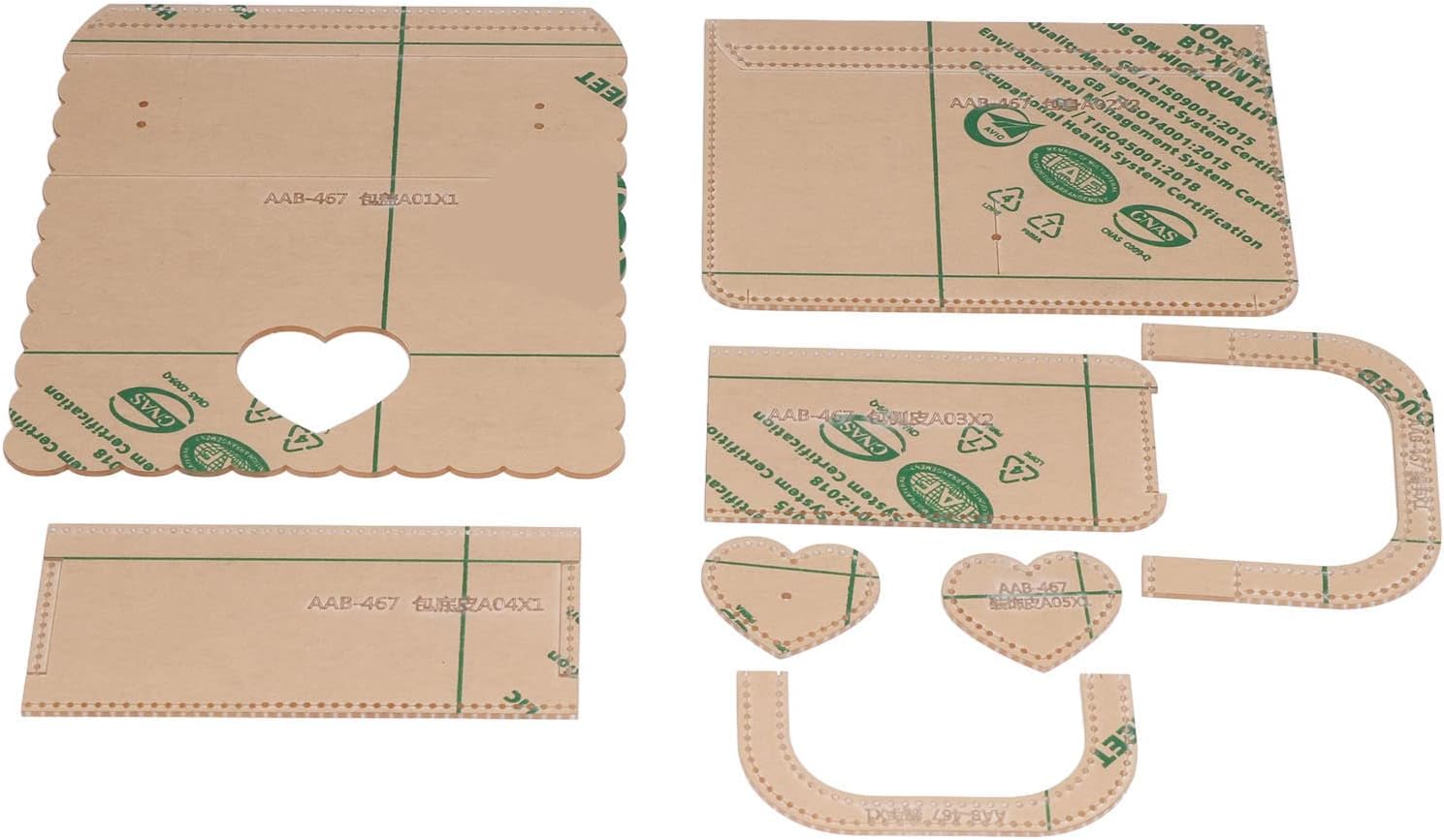 8Pcs Acrylic Templates for DIY Leather Craft, Reu Heart Sd Pat Clear Sewing Quilting Templates, LIC Board with Film for Shoulder Bags g,