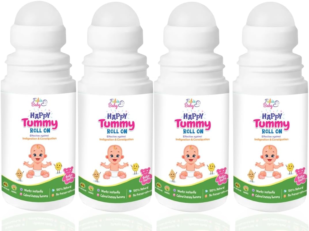 FABIE BABY Happy Tummy Roll On for Baby -40ml (Pack of 4)|Goodness of Hing, Ajwain, Pudina for Colic, Constipation & Indigestion Relief