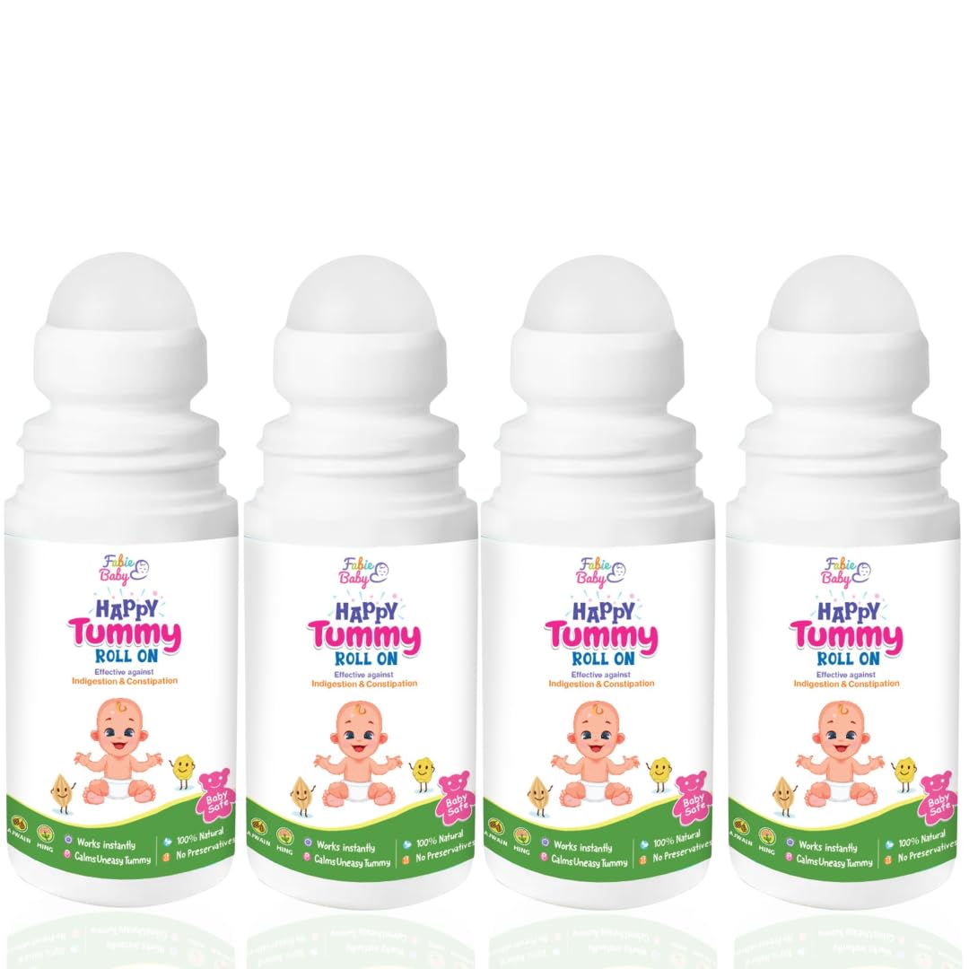 FABIE BABY Happy Tummy Roll On for Baby -40ml (Pack of 4)|Goodness of Hing, Ajwain, Pudina for Colic, Constipation & Indigestion Relief