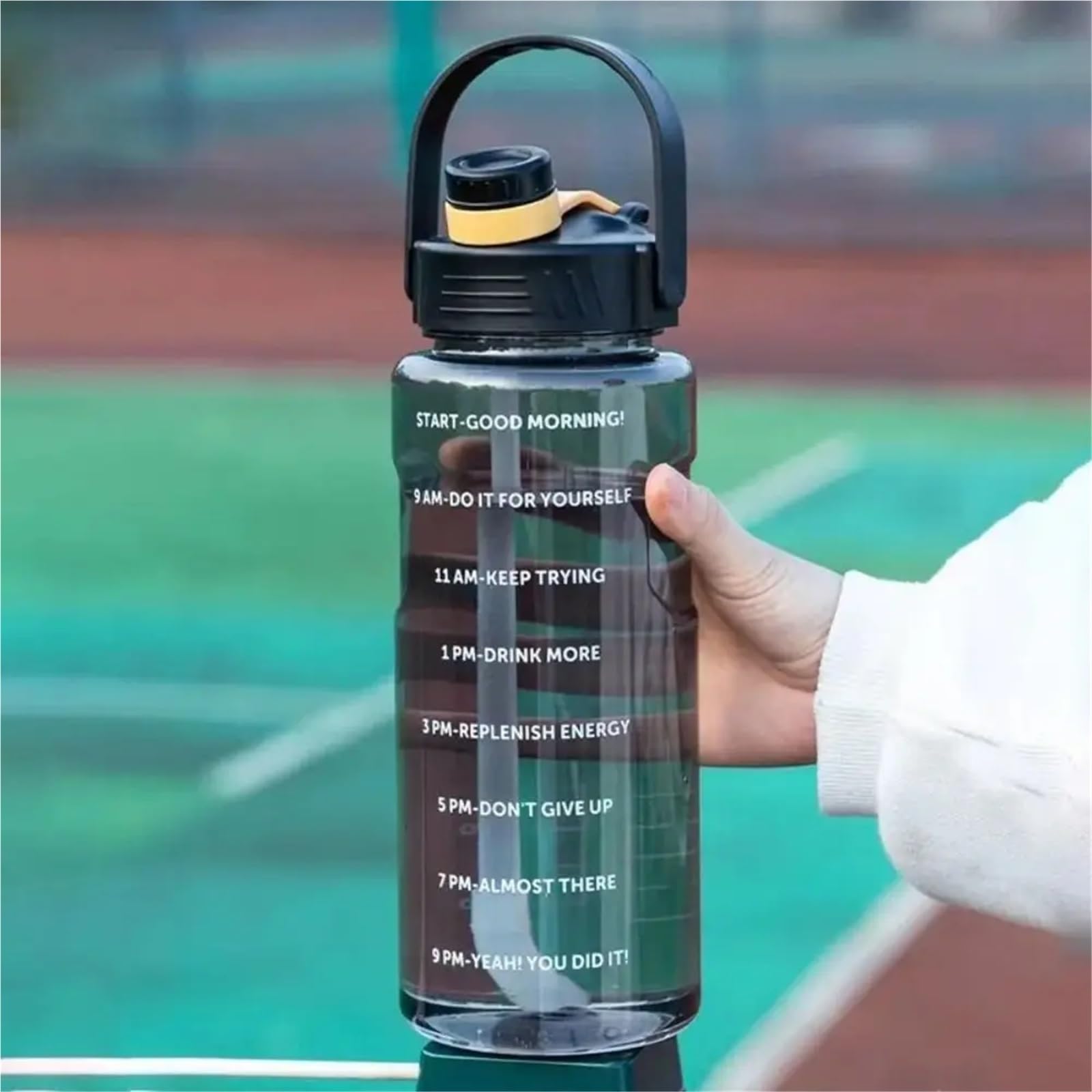 Sport-Wasserflasche mit Zeitmarkierung, transparente Trinkflasche, wasserdicht, große Kapazität, Karaffe für den Außenbereich (2 l, blau)