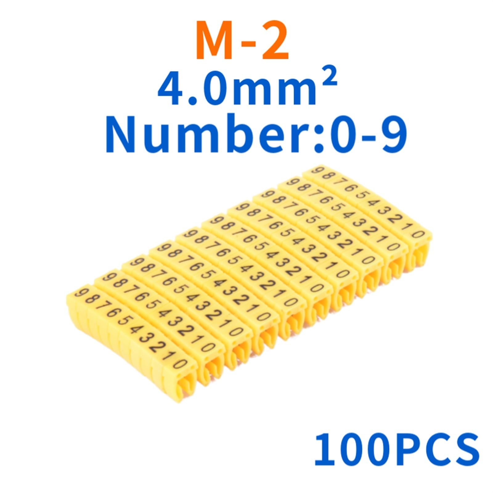 Etykietowanie kabli, 100/150 szt. Oznaczników kablowych Kolorowe znaczniki typu C Etykieta z numerem znacznika dla sieci przewodowej 2–10 mm(Yellow M 2(4.0mm))