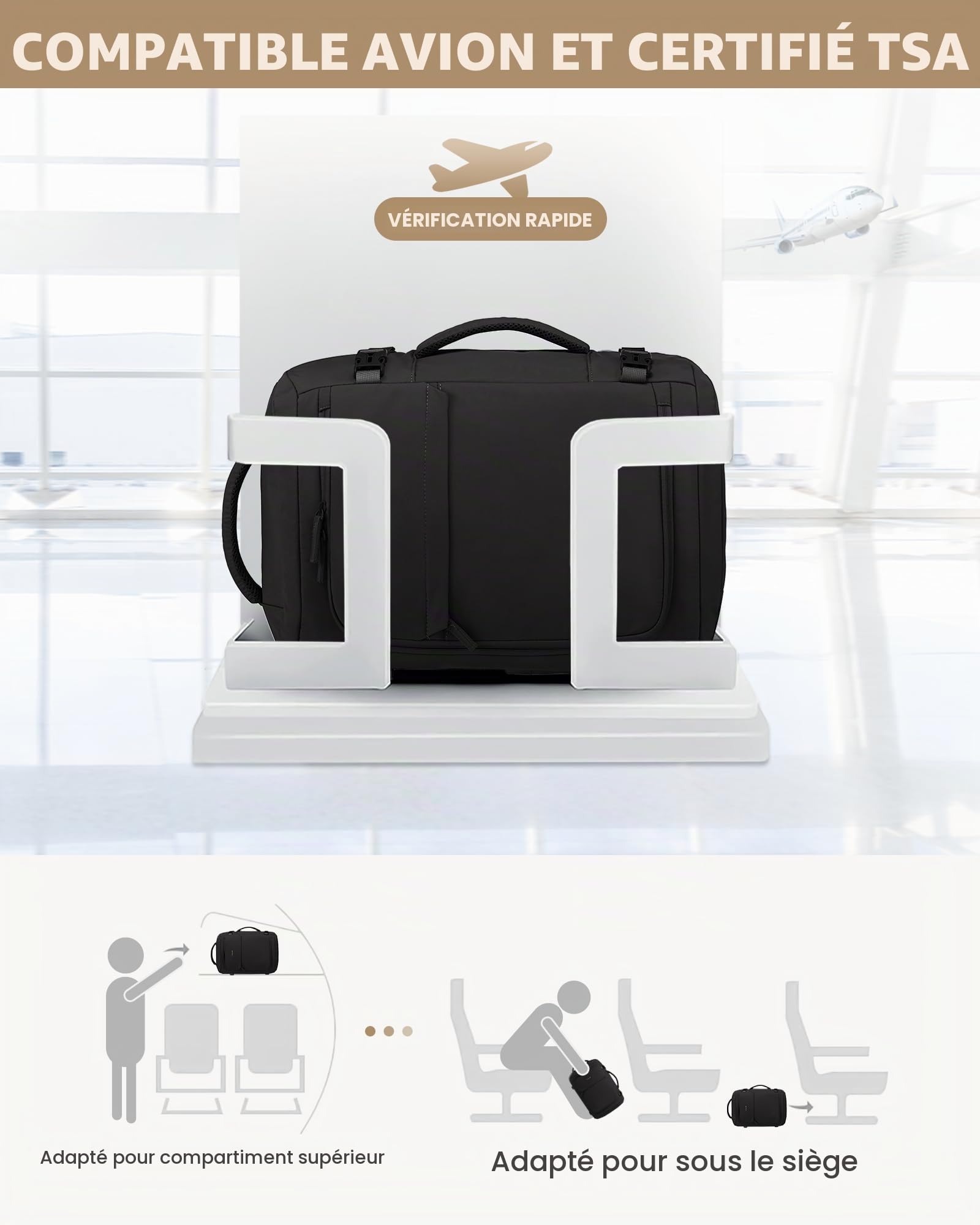 LOVEVOOK Sac À Dos Voyage Cabine Avion 40L Antivol Imperméable Ordinateur