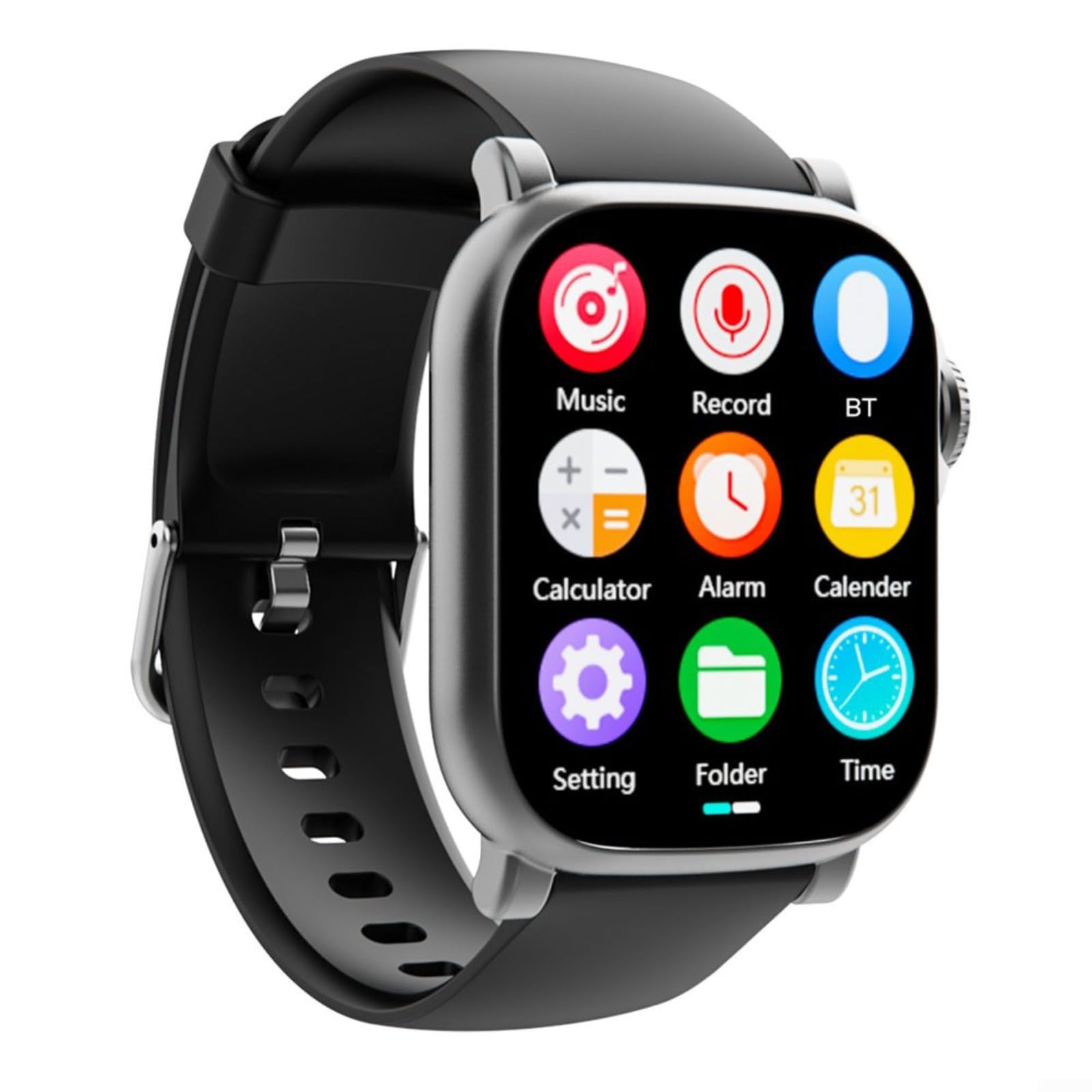 Reloj deportivo multifuncional con pantalla de 2.01 pulgadas, reproductor de música y video MP3, diseño de metal con altavoz externo para actividades al aire libre (negro y gris, 64 GB)