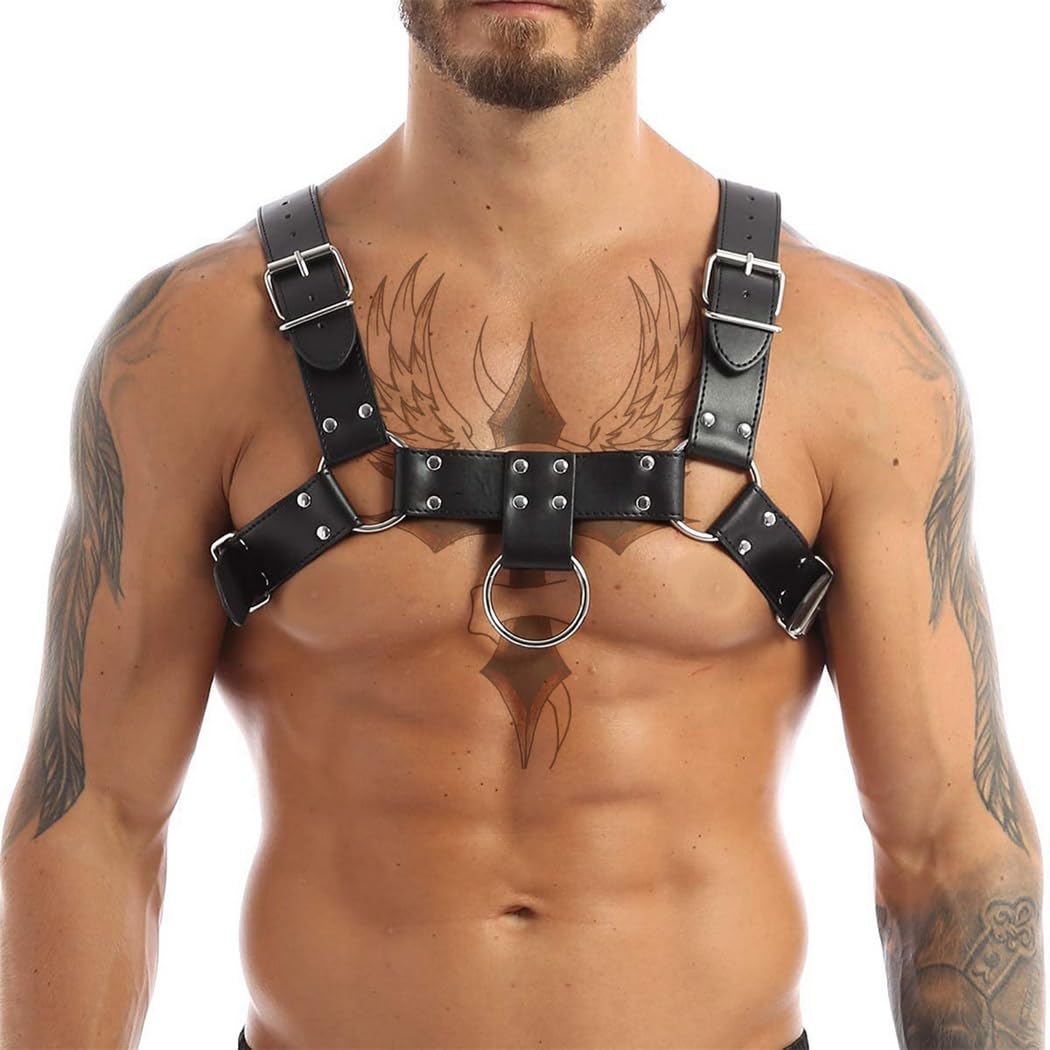 Harnais réglable en cuir synthétique pour homme, bandoulière solide, harnais de poitrine confortable pour tenue de club punk