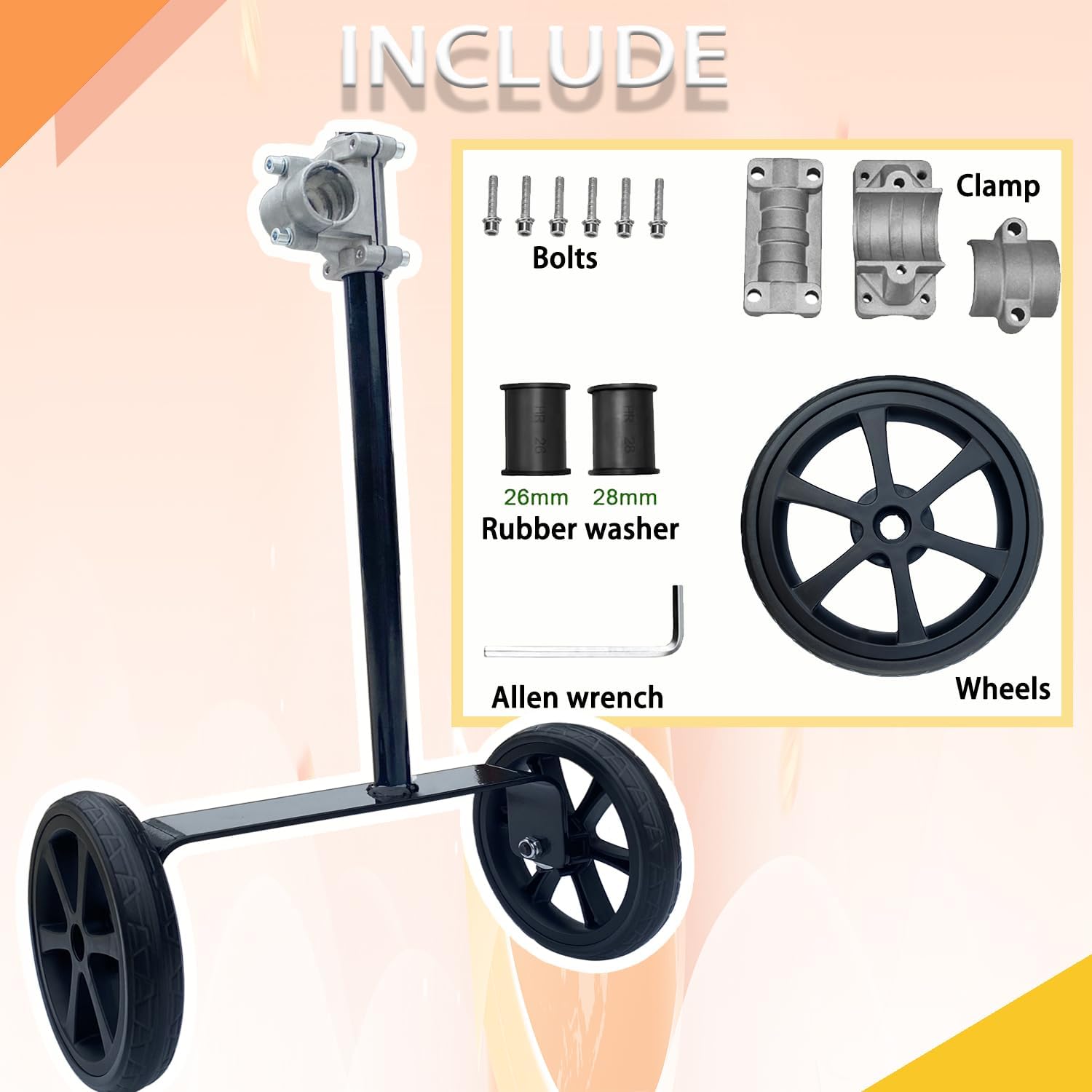 String Trimmer Support Wheel Attachment - 6 Inch Lightweight Support Wheels for Effortless Trimming, String Trimmer Support Attachment Stand Frame with Wheels