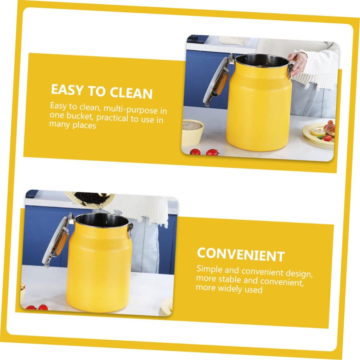 Kitchen Sealed Rice Storage Container Stainless Steel Grain Bin Measuring Cup Airtight Flour Bucket for Home Pantry Organization Yellow