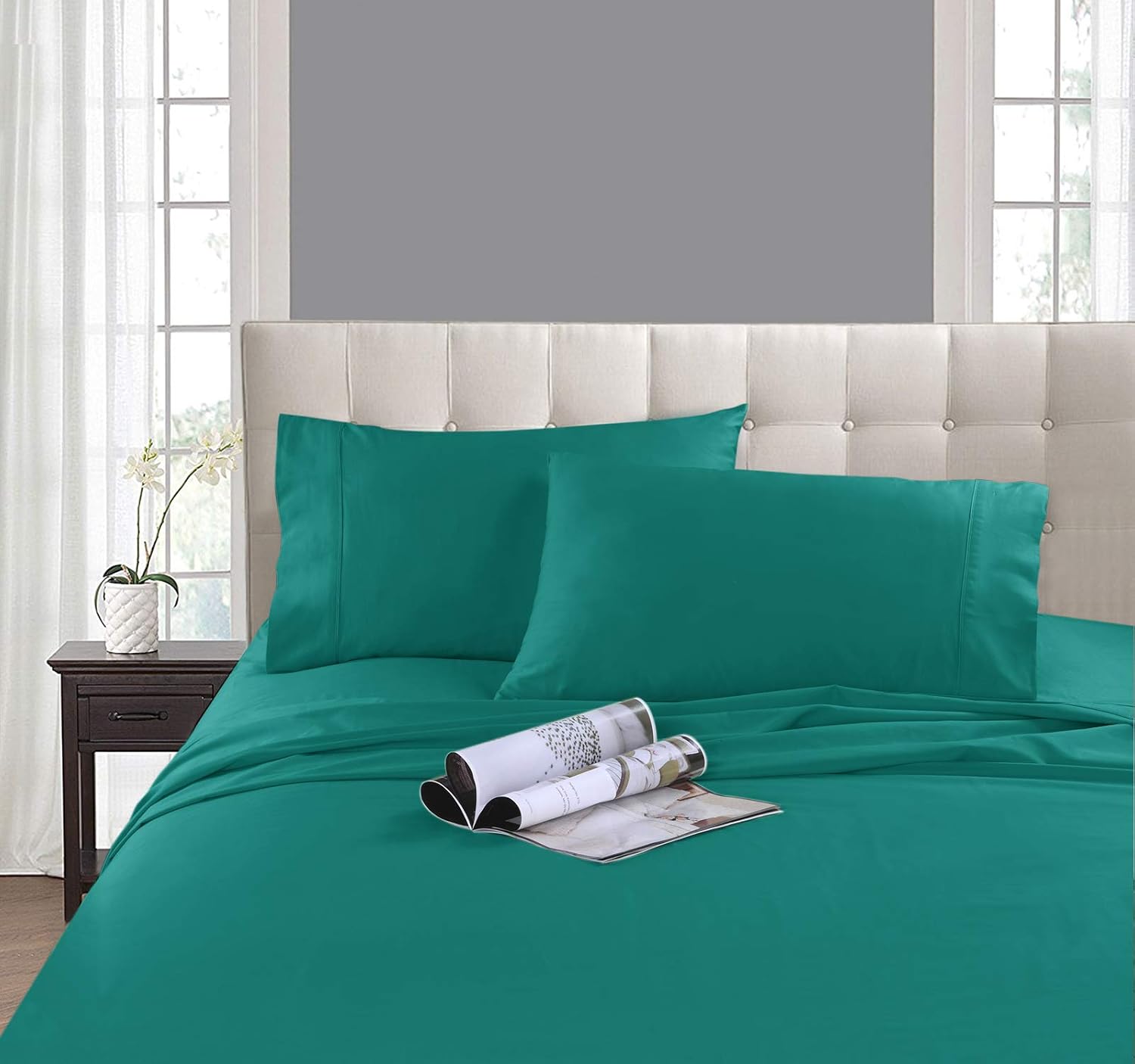 Marquess Bamboo Microfiber 4 Piece Sheet Set,Ultra Soft and Breathable Bedding Sheets for All Seasons,Wrinkle Free & Fade Resistant, Luxury Deep Pocket Collection(Queen Teal)
