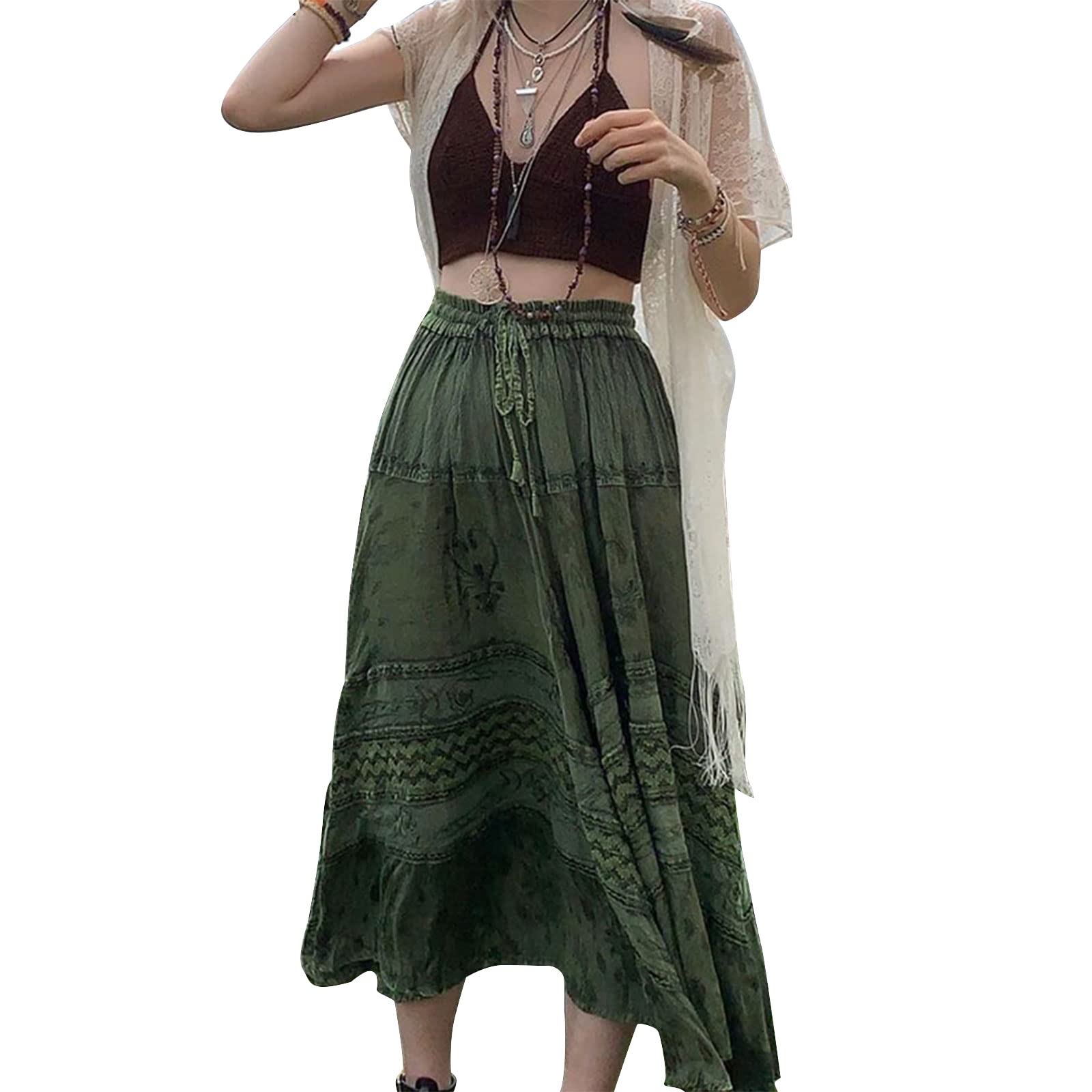 Women Boho Floral Print A-Line Skirt Y2K Fairy Grunge Midi Skirts High  Waist Vintage Aesthetic Fairycore Streetwear