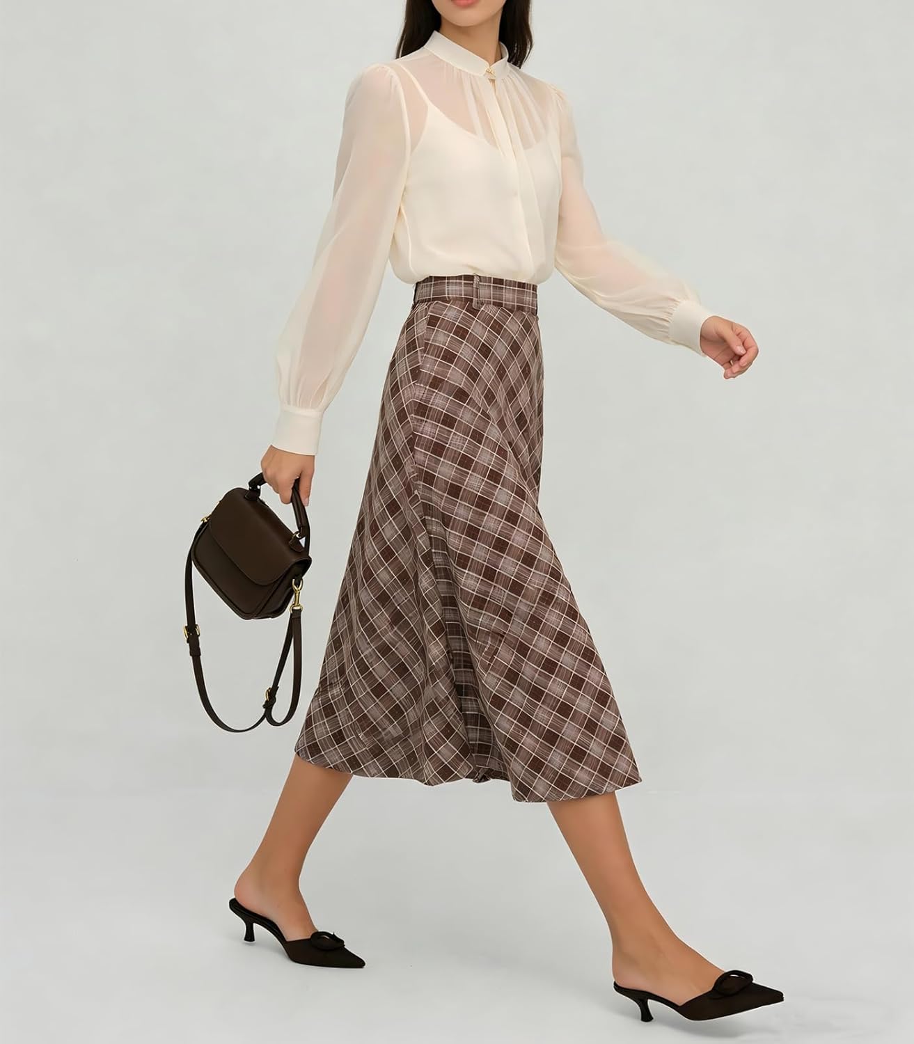 RIHOAS Long Plaid Skirt for Womens High Waist A line Flared Pleated Vintage Tartan Midi Skirts