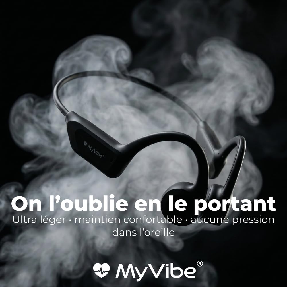 MYVIBE is Good Casque Conduction Osseuse Bluetooth 5.4 – Écouteur Conduction Osseuse Oreilles Ouvertes avec Micro, IPX5 Étanche – Ultra Léger 30g – Course à Pied, Cyclisme hors route, Randonnée, Sport