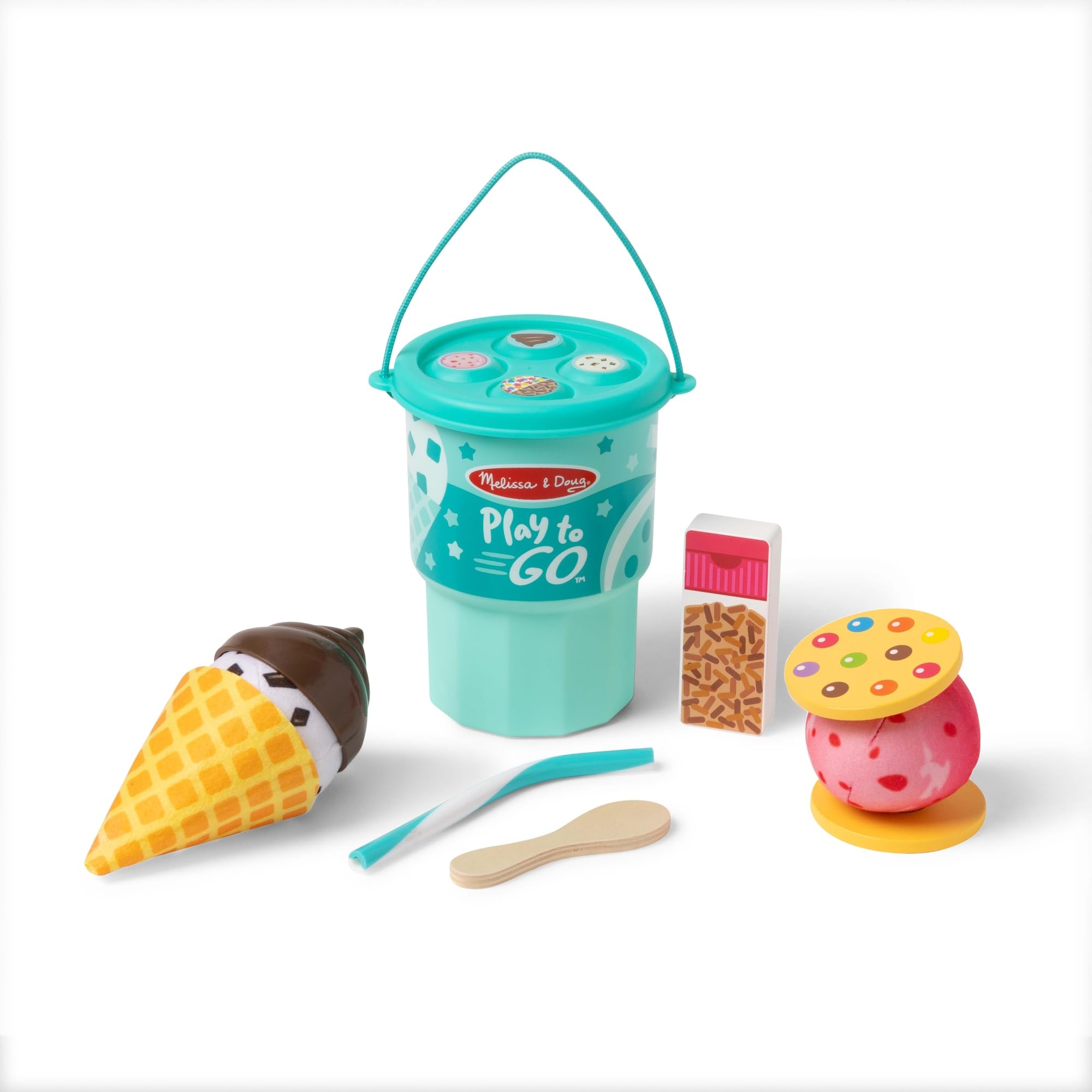 Melissa & Doug Play to Go Ice Cream Play Food Travel Toy Set in Cup with Fidget Toy Lid – 11 Pieces for Cones, Sandwiches, Shakes for Boys and Girls Ages 3+