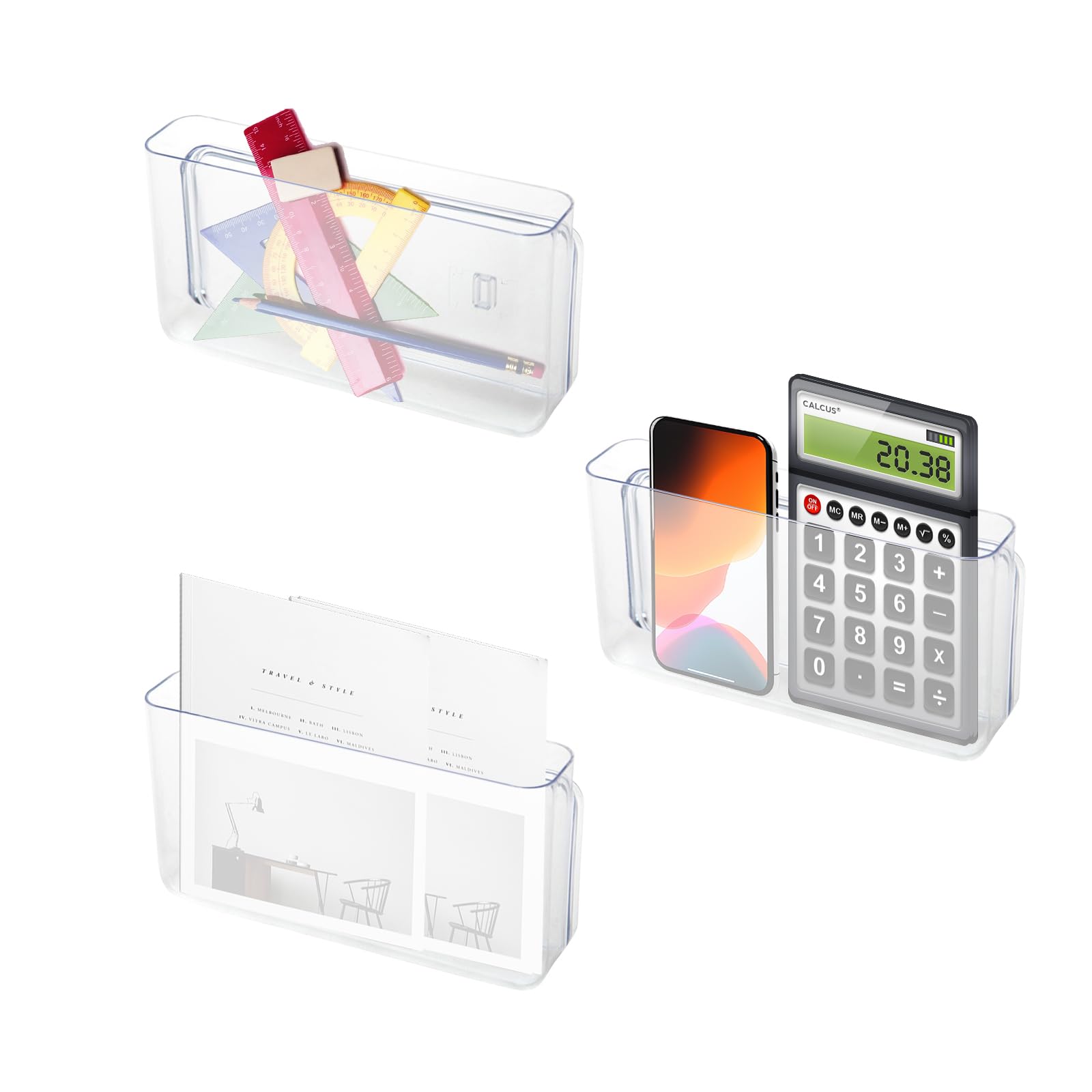 Voittozege 3 Pack Plastic Wall Folders, 8.6x4.7x2.1 Inch Acrylic Single Pocket Wall Mount File Holder Clear Hanging Wall File Organizer Plastic Single
