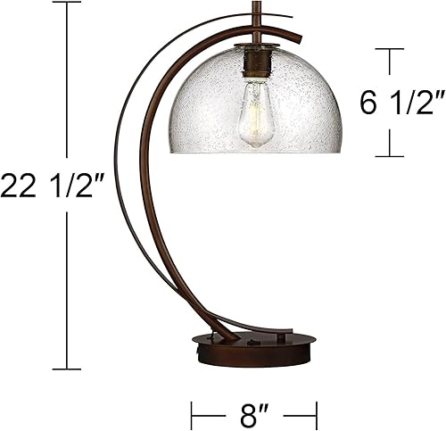 Miniatura 4 de Possini Euro Design Calvin - Lámpara de mesa vintage moderna de 22.5 pulgadas con puertos USB, filamento de carga A+C, pantalla LED de cúpula de
