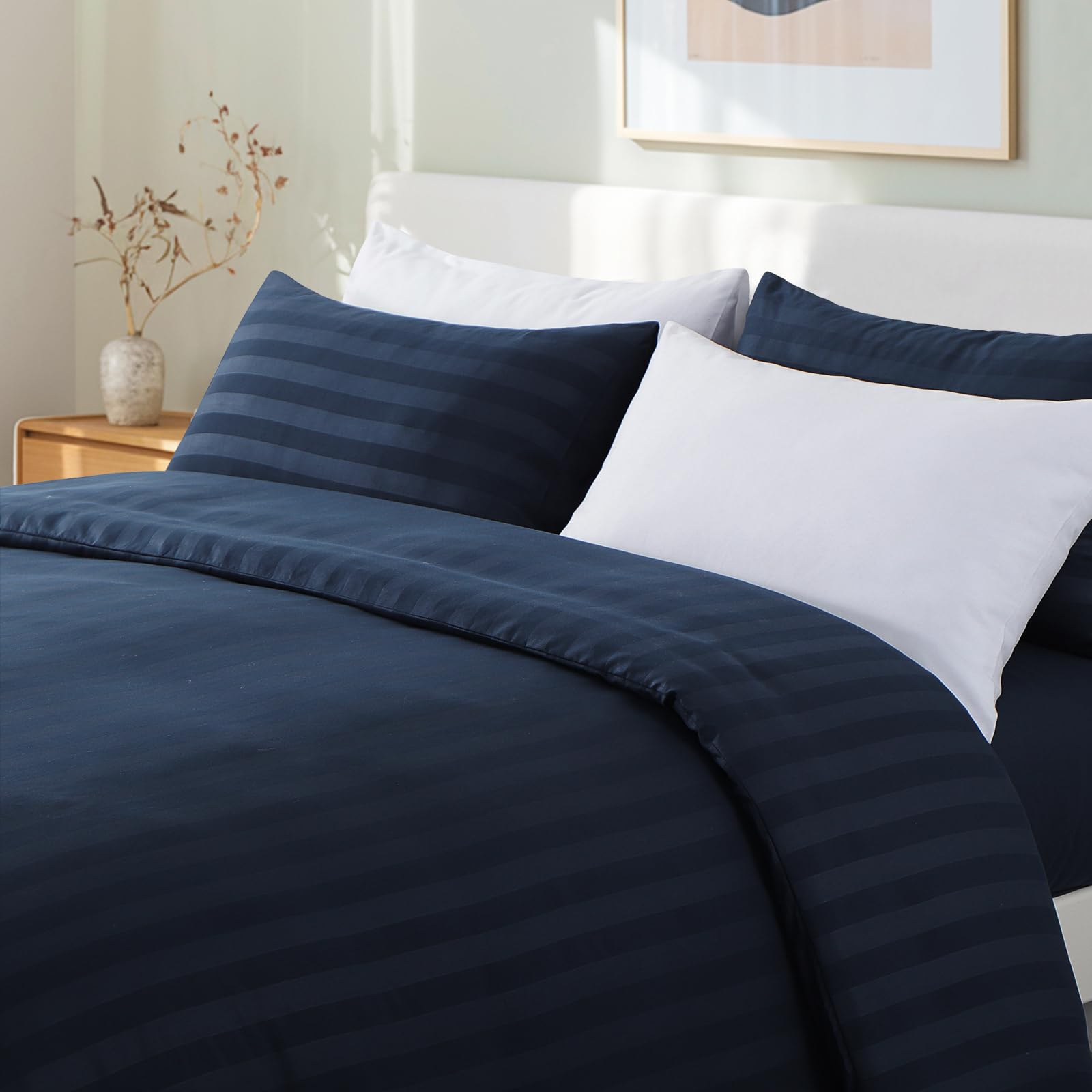 Tifschlaf Blue Satin Striped Bedding Double Bed, Duvet Cover Set including 2 Pillowcases, Soft Quilt Cover Duvet Set Zipped - Image 3